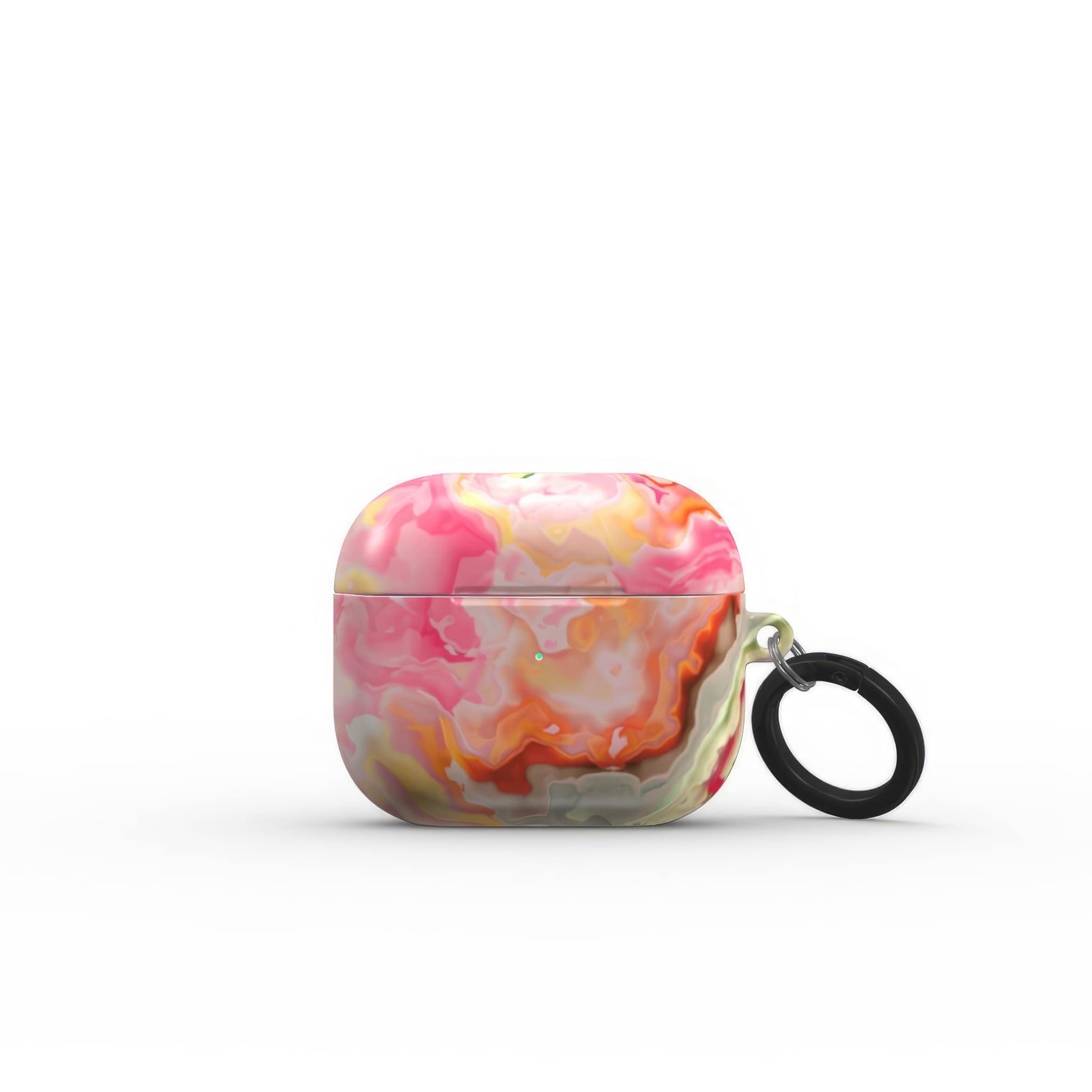 AirPods 3 tough case front view; Neon Pink 3 pattern, artistic, abstract marble pattern. Light pink and green color combination. Bold expressive aesthetic design. Colorful and interior fit. Elegant.