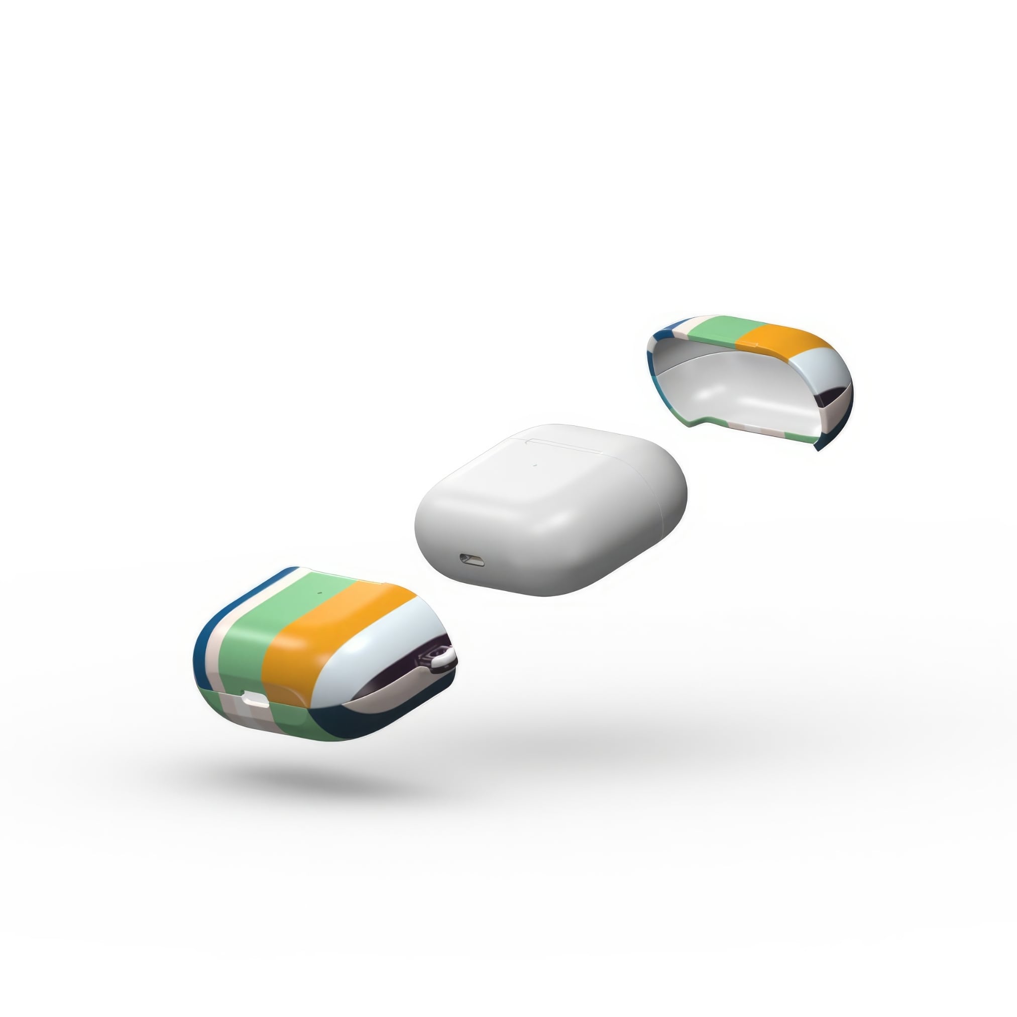 AirPods 3 case Parallel Flow 1 pattern with tiny color stripes, featuring an elegant and expressive aesthetic design. Main colors are minty sage, powder pink, navy blue, orange. Extend view.