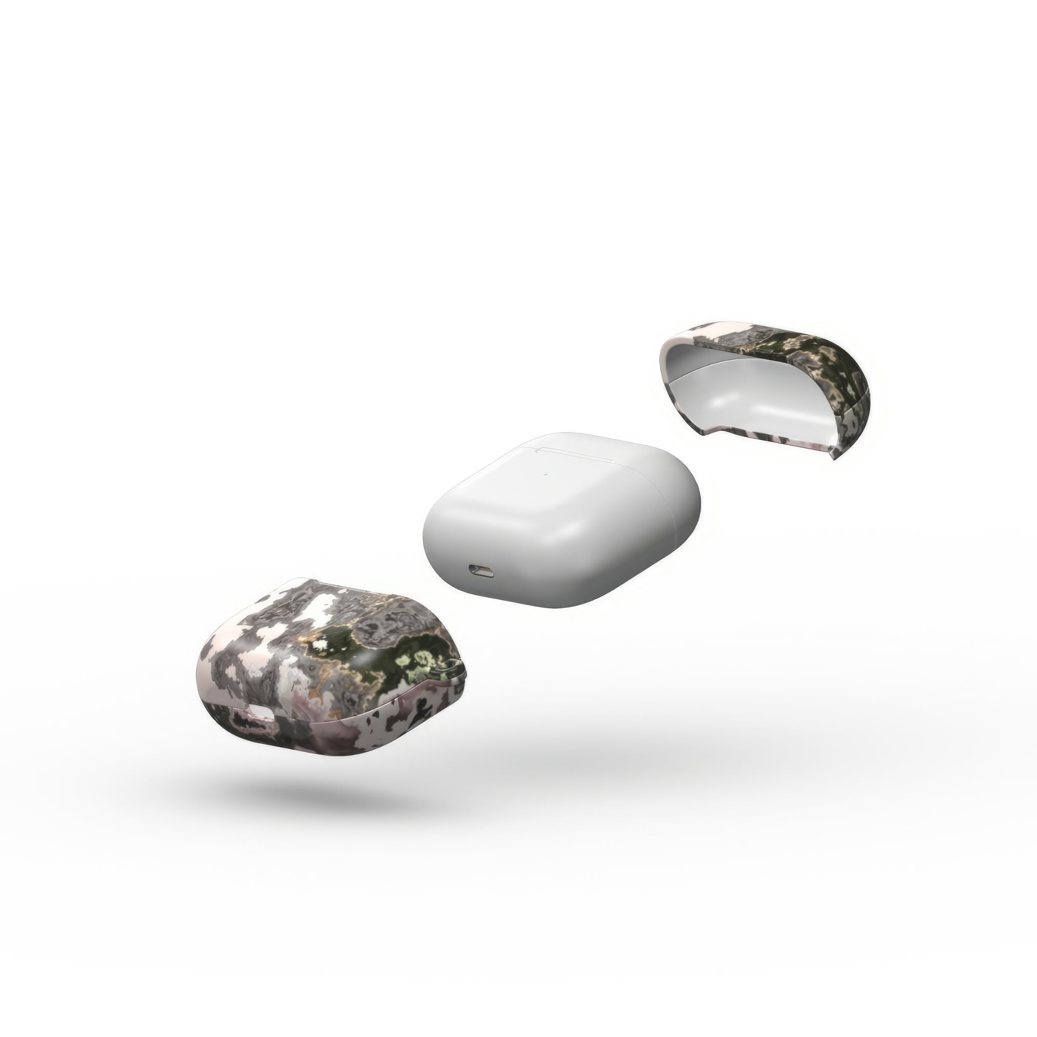 AirPods 3 case extend view; Pink Moss 2 pattern, artistic, abstract marble pattern. Pink and grey color combination.
