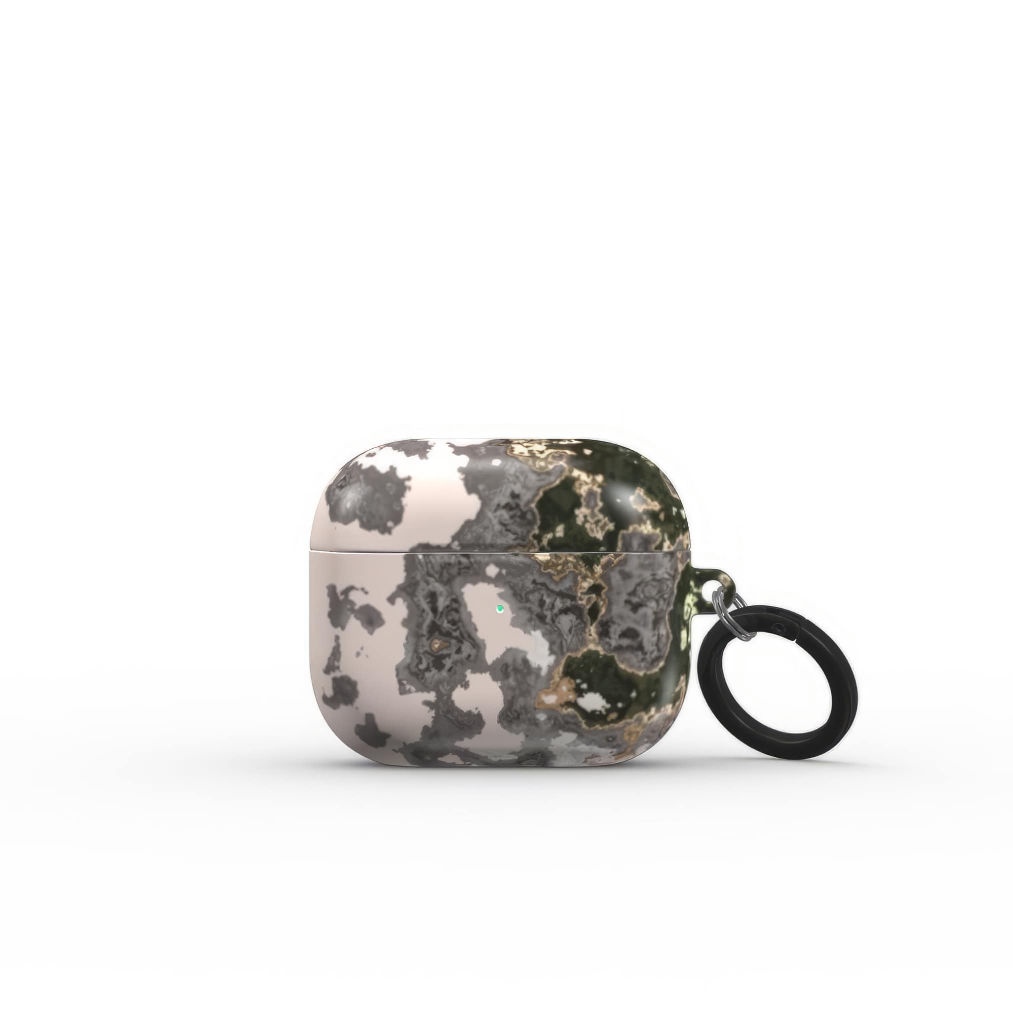 AirPods 3 case front closed view; Pink Moss 2 pattern, artistic, abstract marble pattern. Pink and grey color combination. Bold expressive aesthetic design. Colorful and interior fit. Elegant.