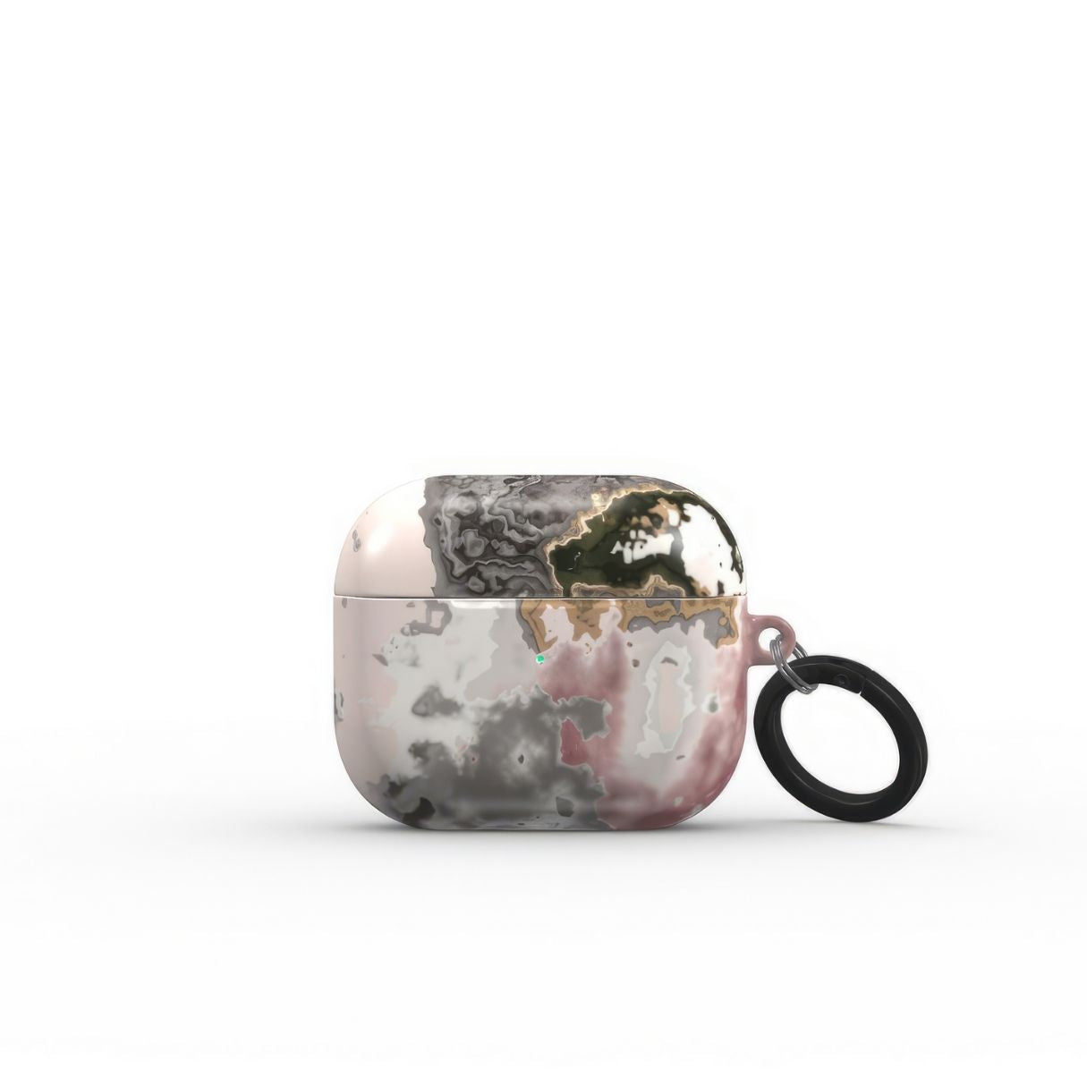 AirPods 3 tough case front view; Pink Moss pattern, artistic, abstract marble pattern. Pink and Grey color combination. Bold expressive aesthetic design. Colorful and interior fit. Elegant.