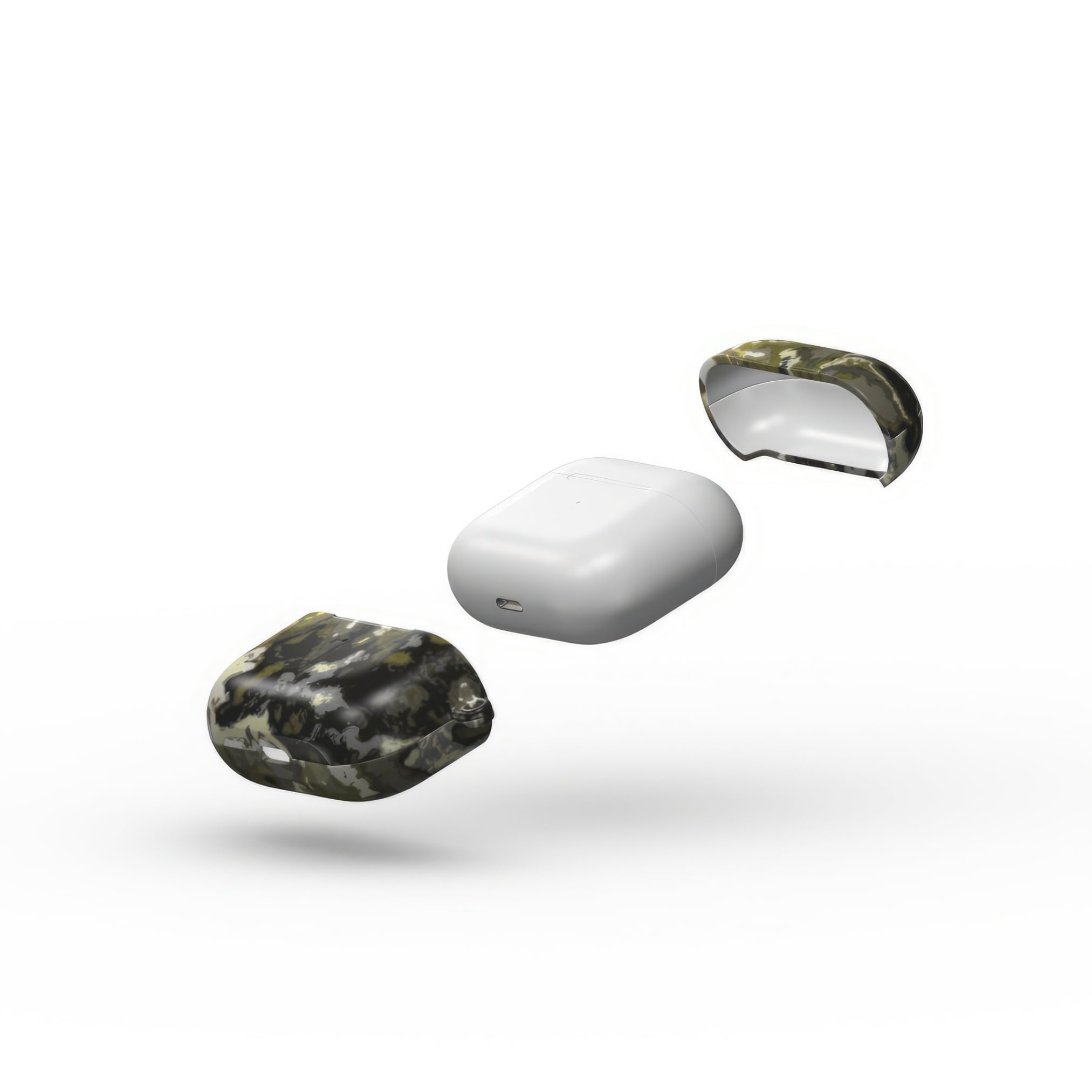 AirPods 3 tough case extend view; Spring Rain 1 pattern, artistic, abstract marble pattern. Yellow, black and grey color combination.
