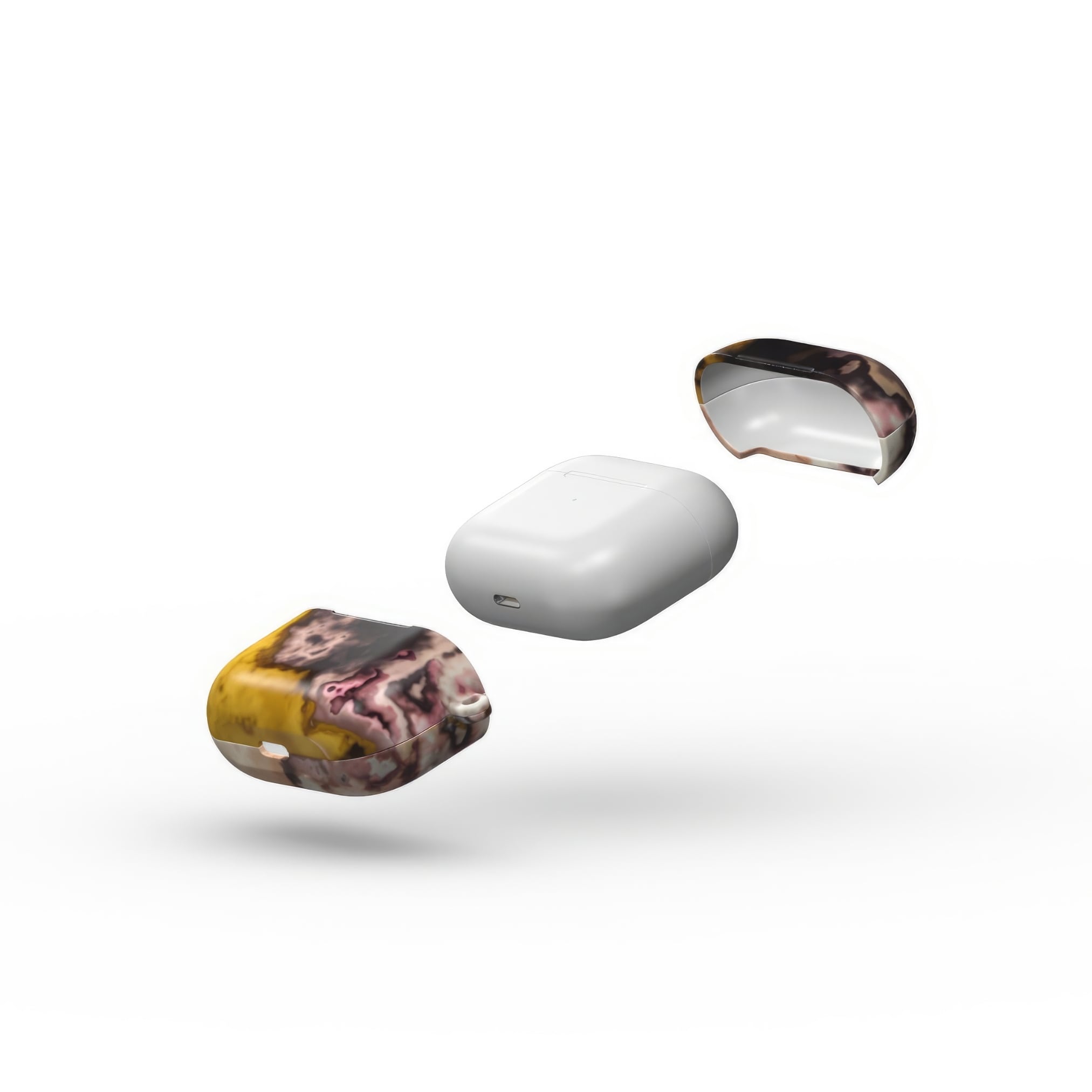 AirPods 3 tough case extend view; storm 1 pattern, artistic, abstract marble pattern. Yellow and beige color combination.