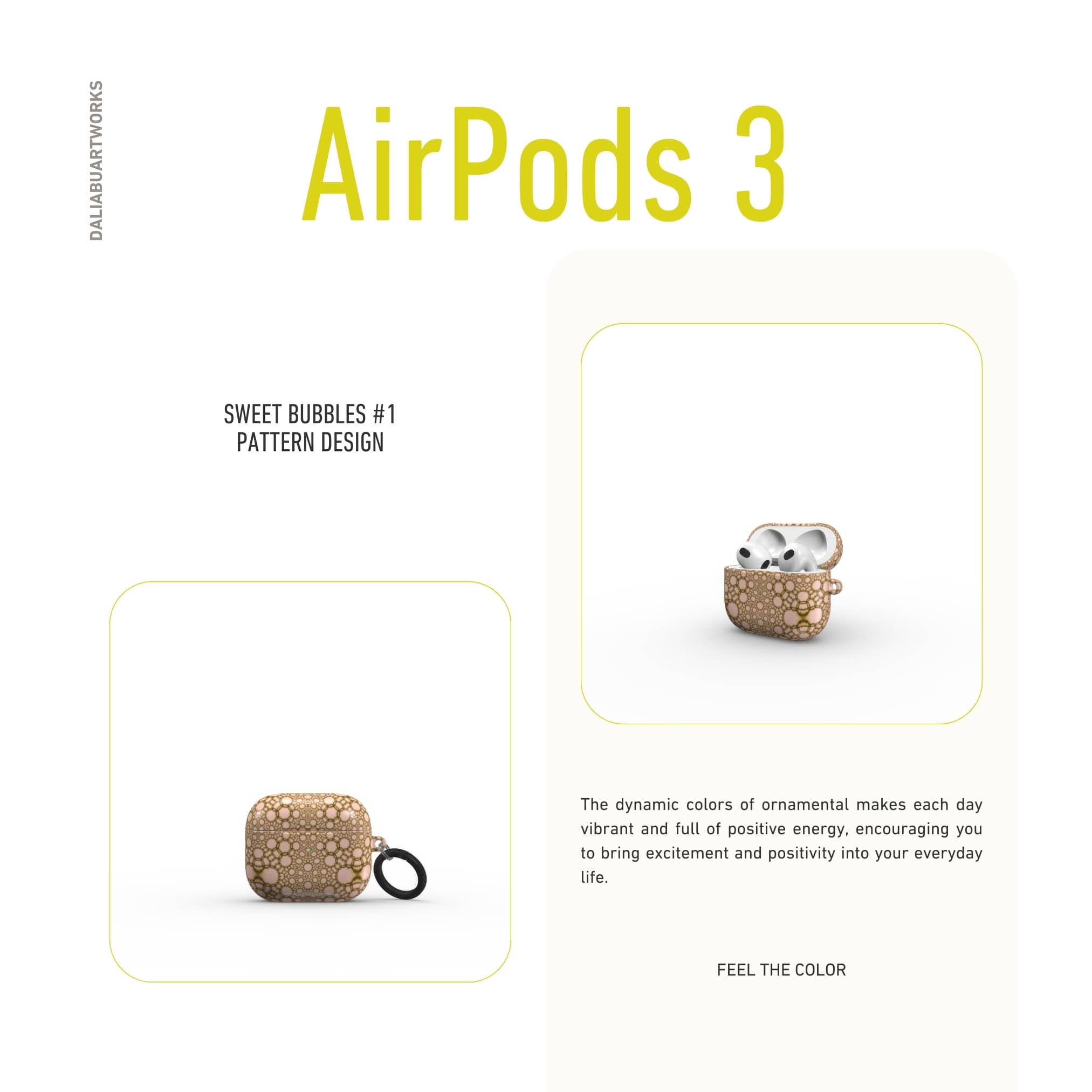 AirPods 3 case front view; sweet bubbles pattern, ornamental pattern; kaleidoscope pattern imagination.