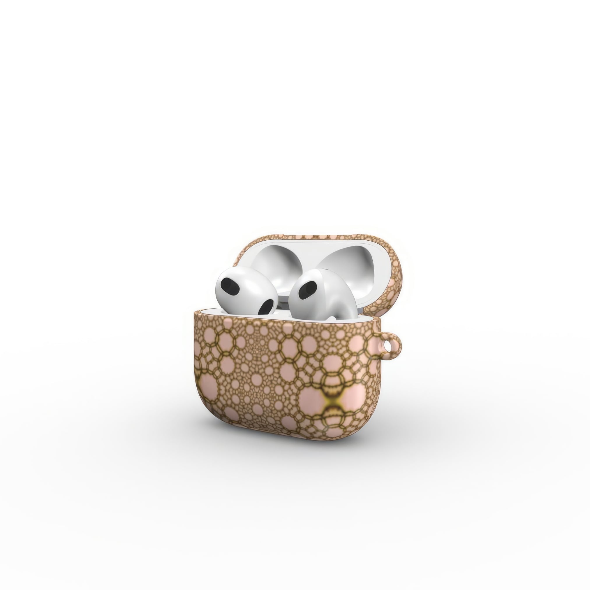 AirPods 3 case open side view; sweet bubbles pattern, ornamental pattern; kaleidoscope pattern imagination.