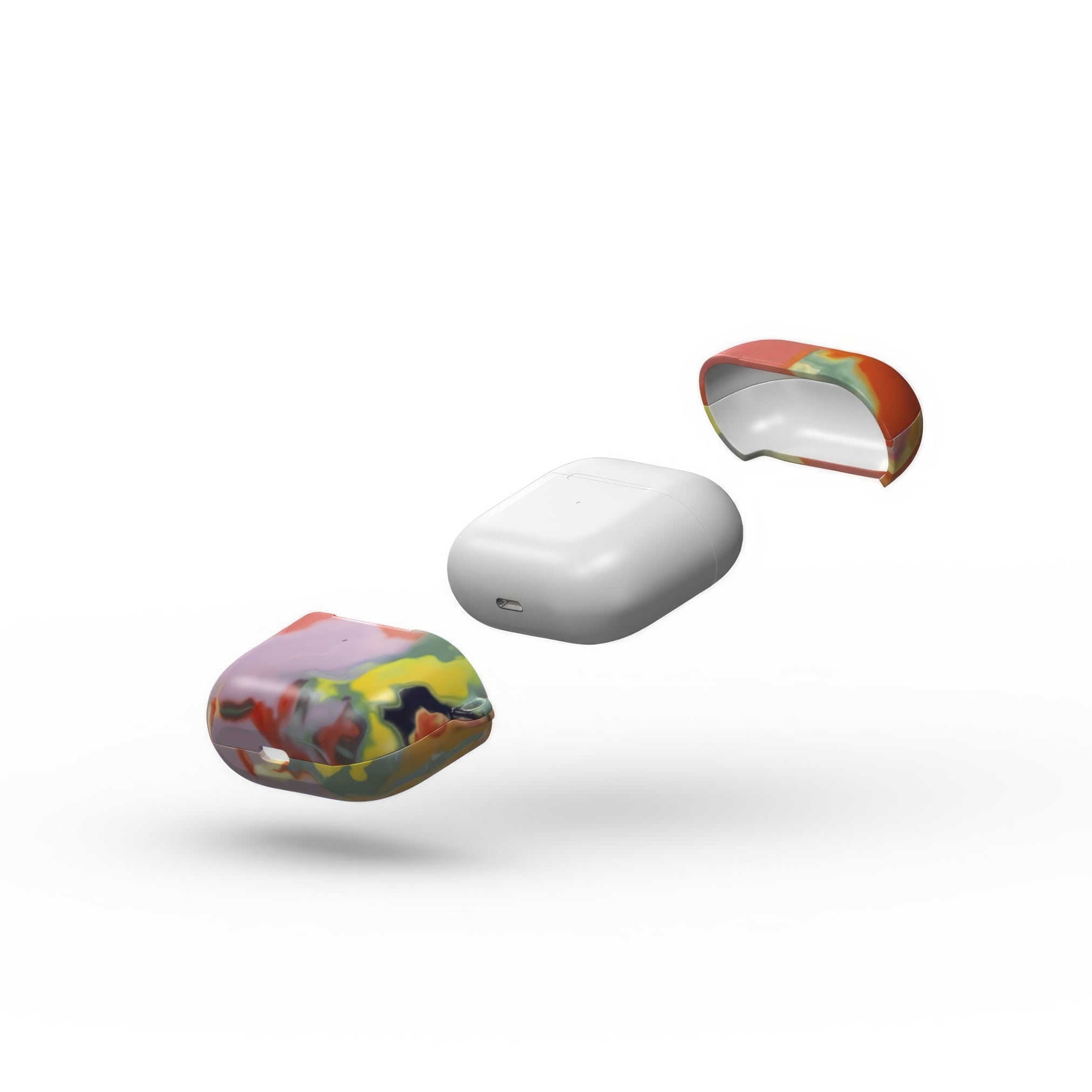 AirPods 3 tough case extend view; Tropical 1 pattern, artistic, abstract marble pattern. Orange and purple color combination.