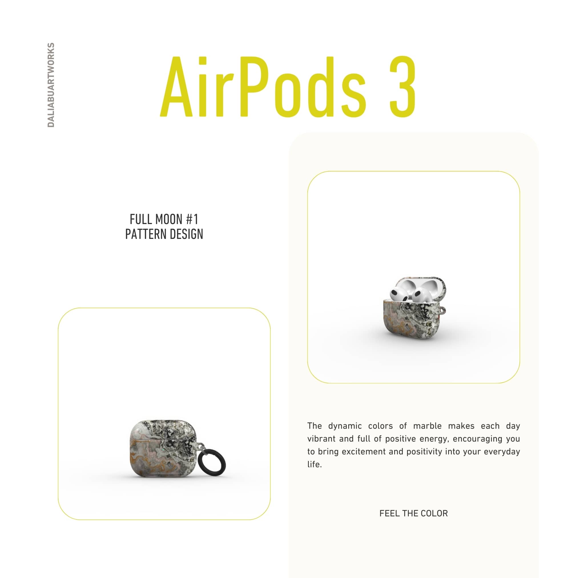 AirPods 3 case front view; full moon pattern, marble pattern; moon surface imagination.