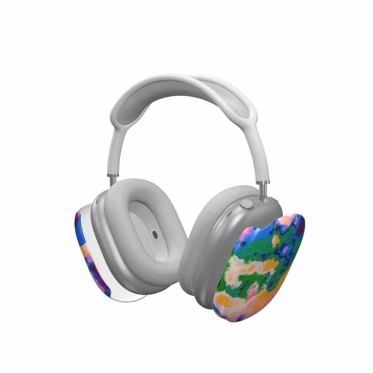 Tough AirPods Max case extend view; Brazil pattern, artistic, abstract marble pattern. Green, blue and orange color combination.