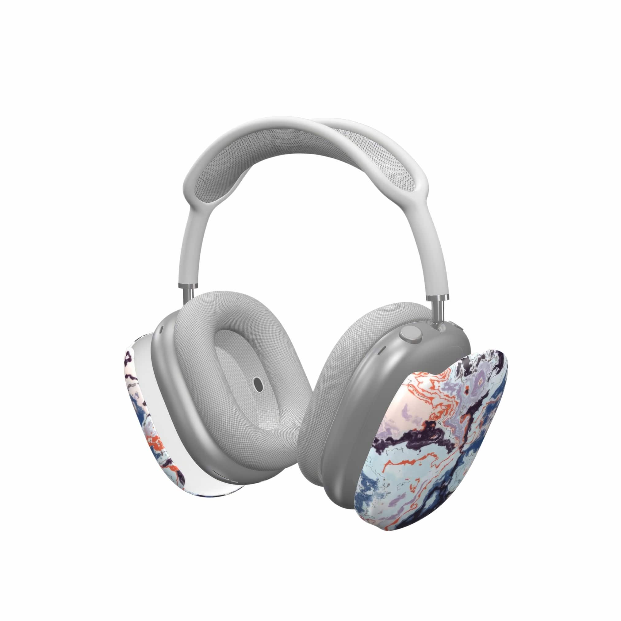 Tough AirPods Max case extend view; blue marble 1 pattern, artistic, abstract marble pattern. Mix color combination.