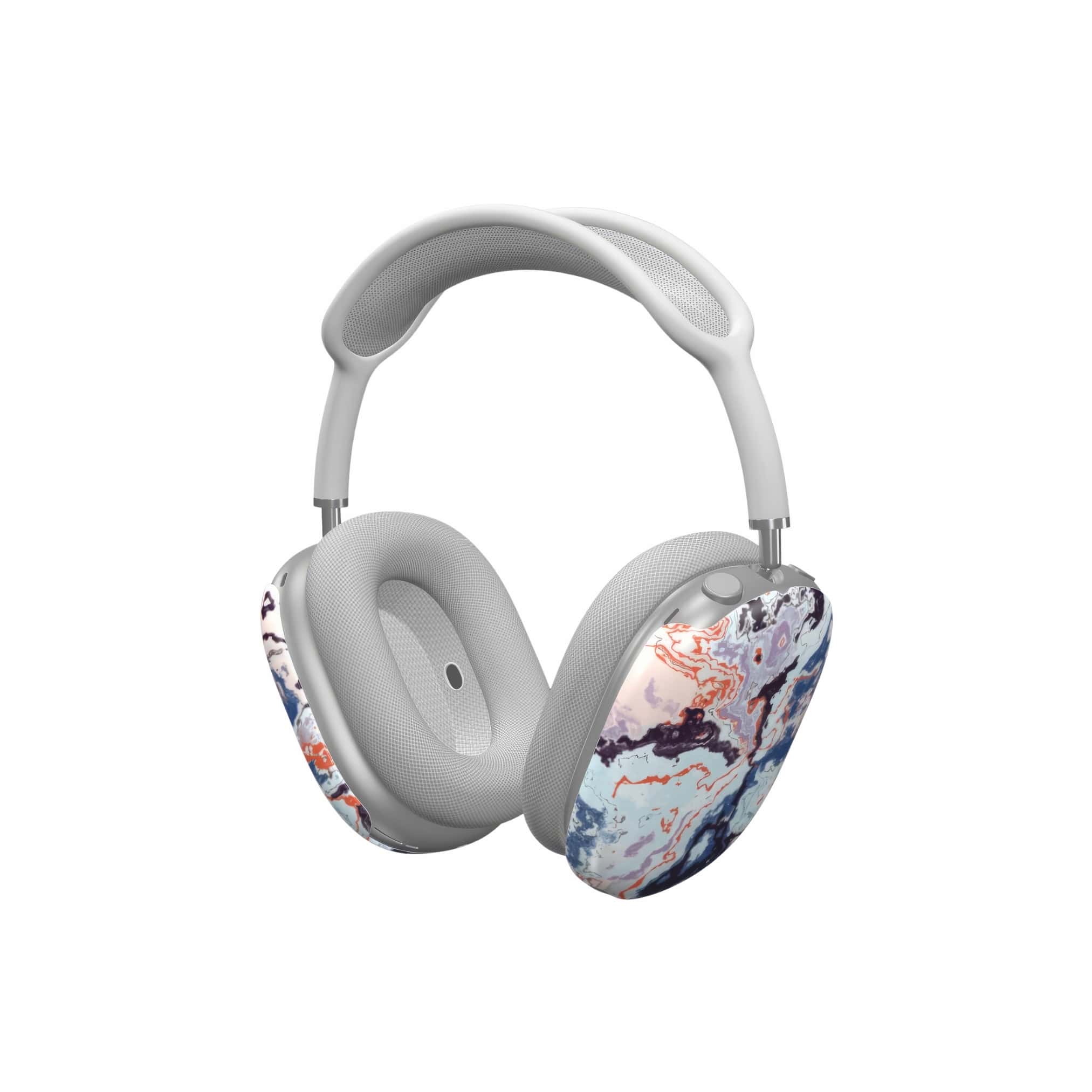 Tough AirPods Max case side view; blue marble 1 pattern, artistic, abstract marble pattern. Mix color combination.
