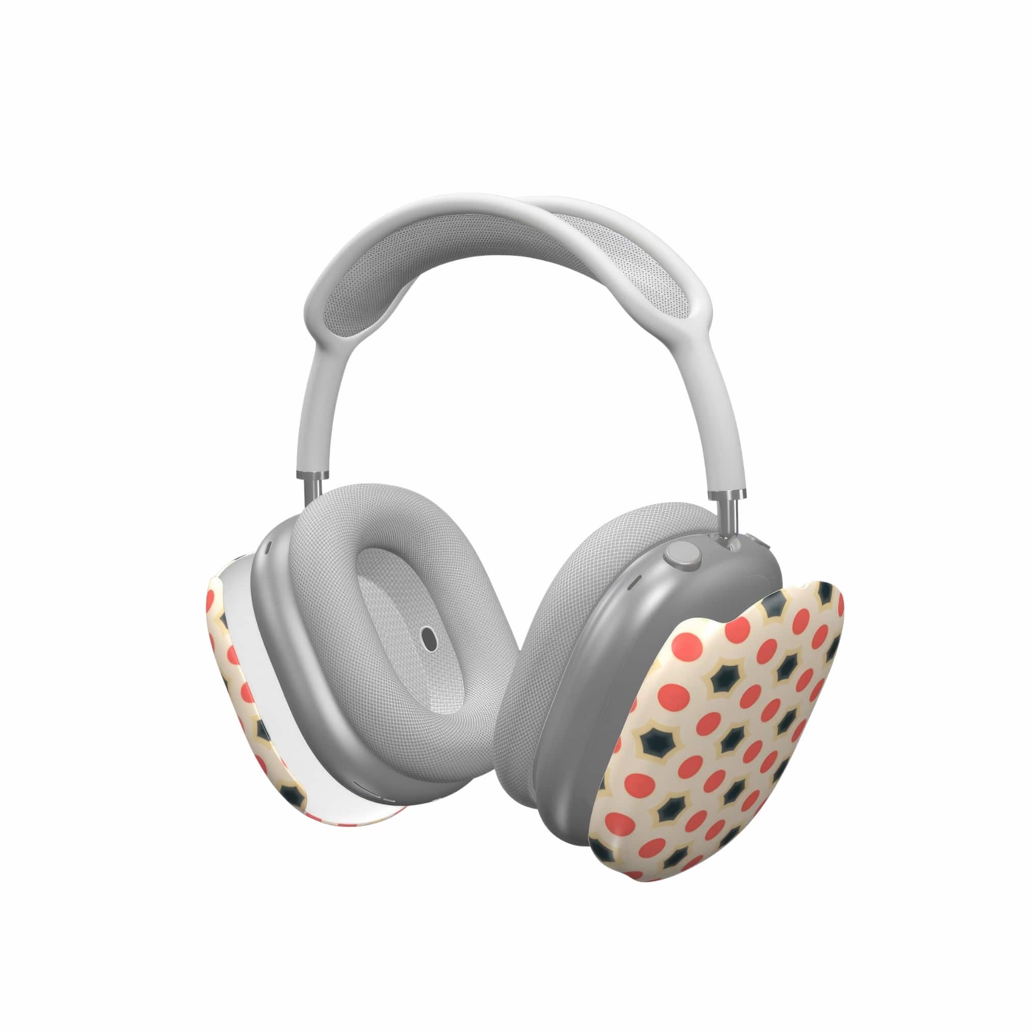Tough AirPods Max case extend view; Clown Add 1 pattern, artistic, ornamental pattern. Red and Beige color combination.