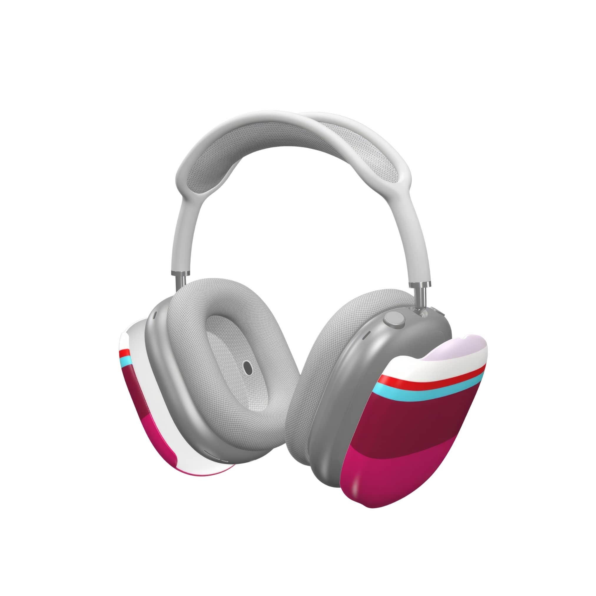 AirPods Max tough case Color Blocks 2 pattern design with a color blocks, featuring an elegant and expressive aesthetic design. Main colors are lilac, red, passion pink and fuchsia. Extend view.