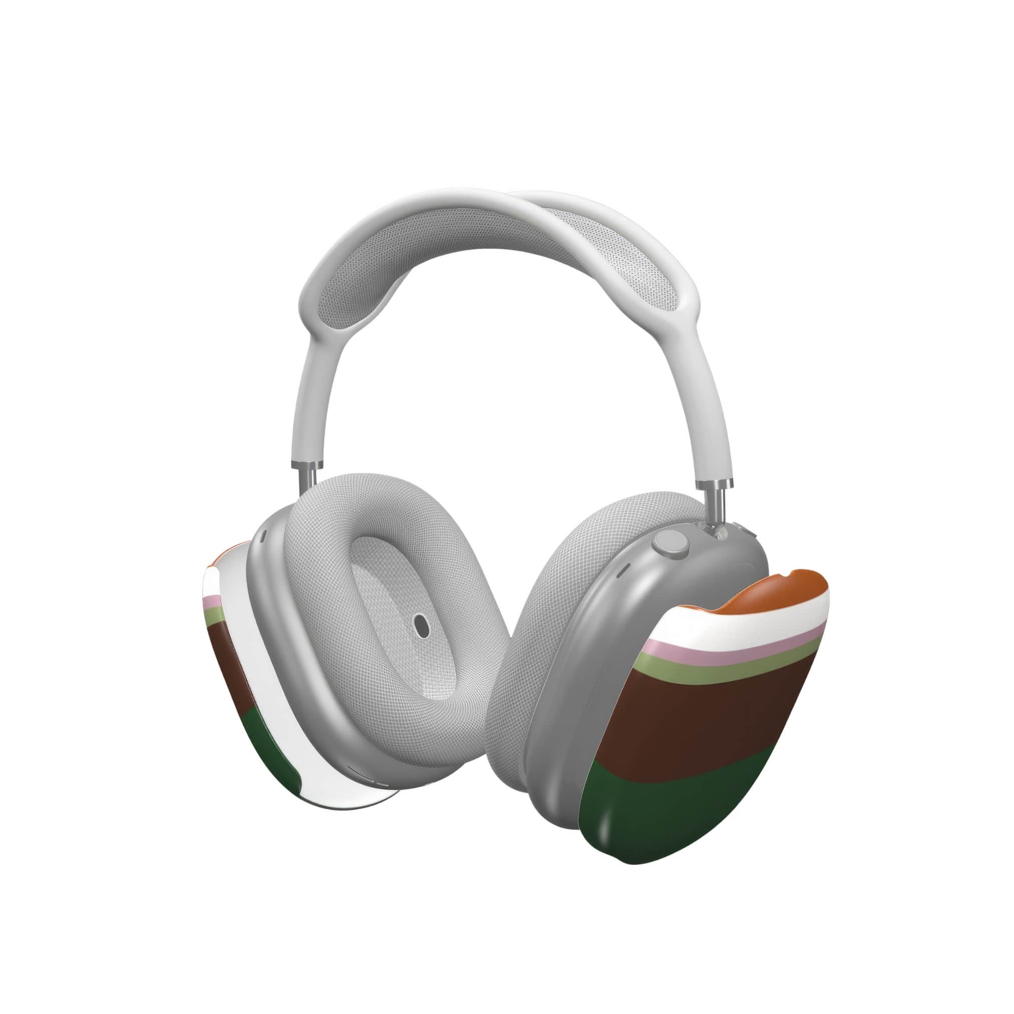 AirPods Max case Color Blocks 4 pattern design with a color blocks, featuring an elegant and expressive aesthetic design. Main colors are caramel, chocolate brown, rich green. Extend view.