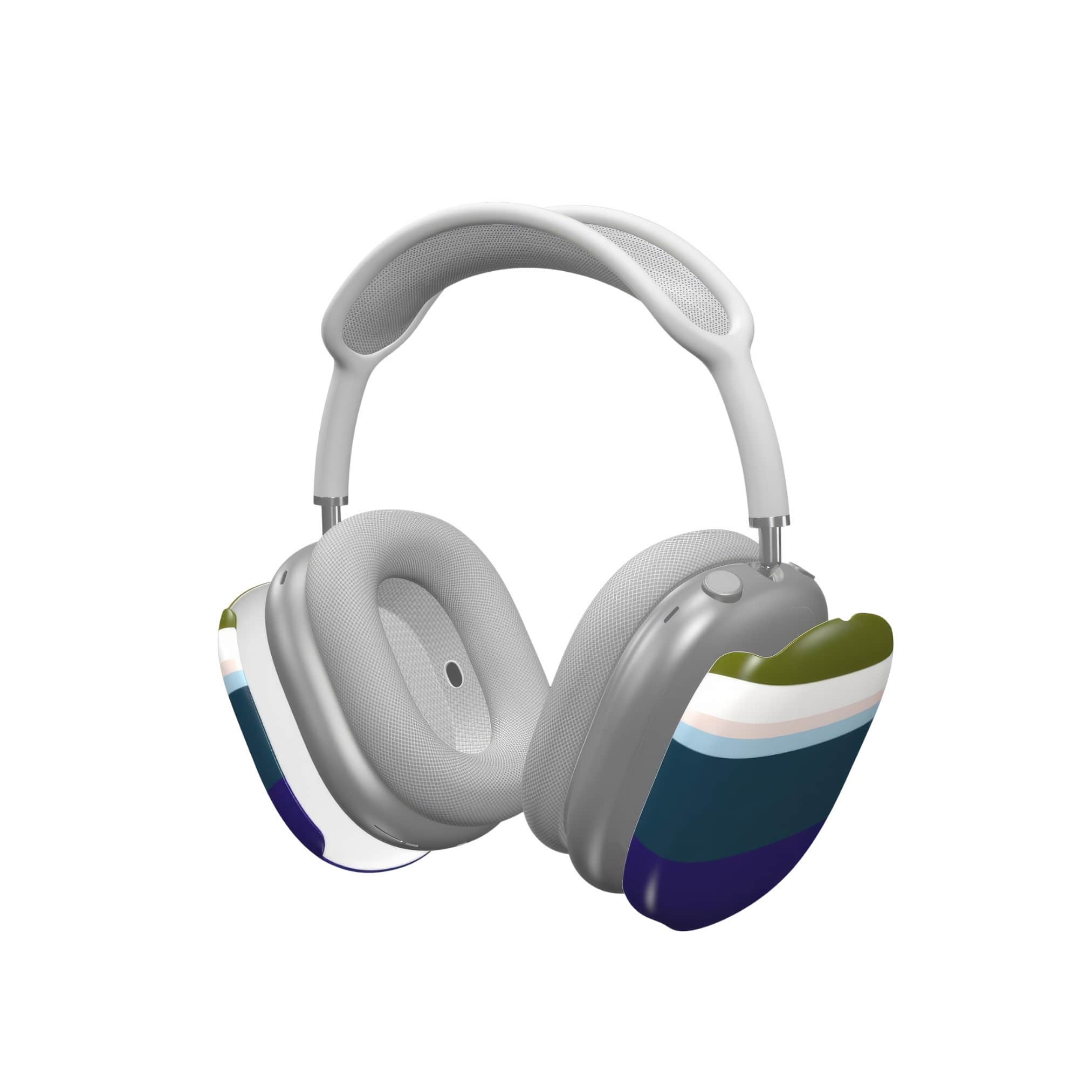 AirPods Max hard shell ultra thin tough case Color Blocks Navy pattern design with a color blocks, featuring an elegant and expressive aesthetic design. Main colors are khaki, navy blue, deep marine, light blue and pink. Extend view.