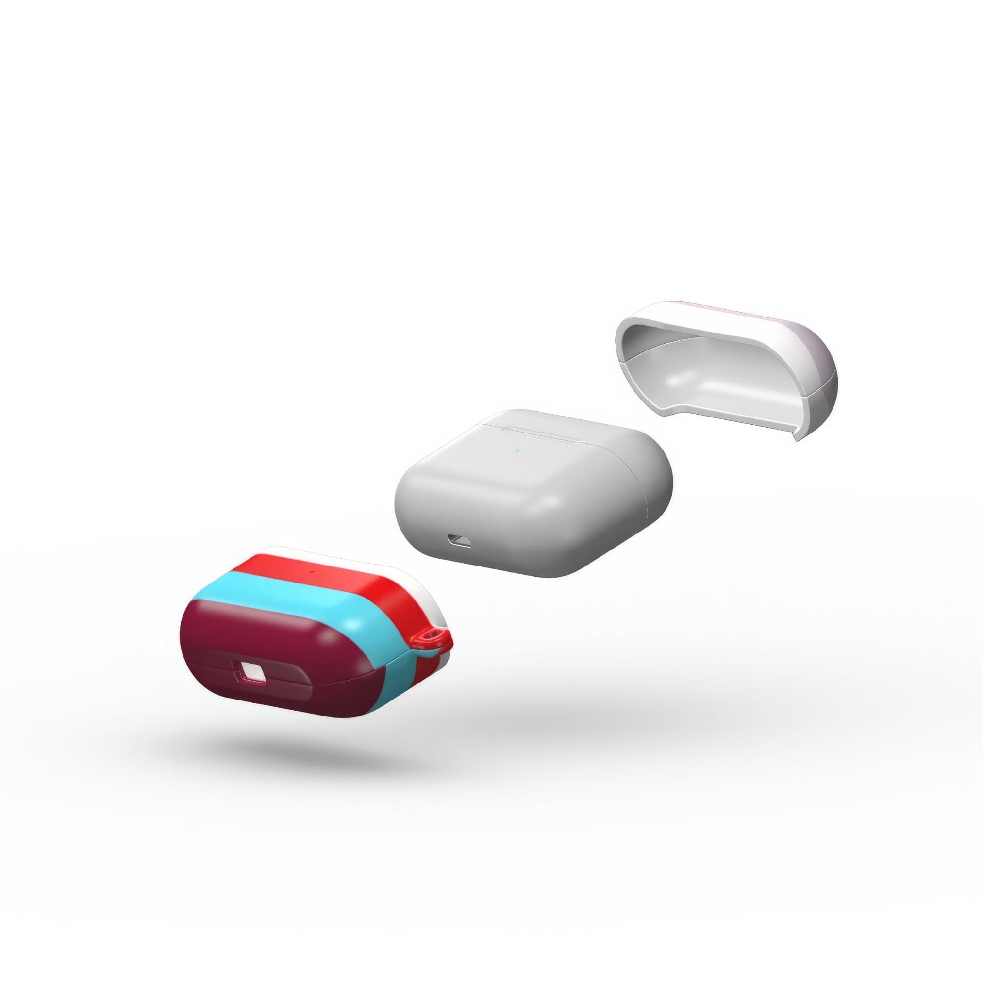 AirPods Pro tough case Color Blocks 2 pattern design with a color blocks, featuring an elegant and expressive aesthetic design. Main colors are lilac, red, passion pink and fuchsia. Extend view.