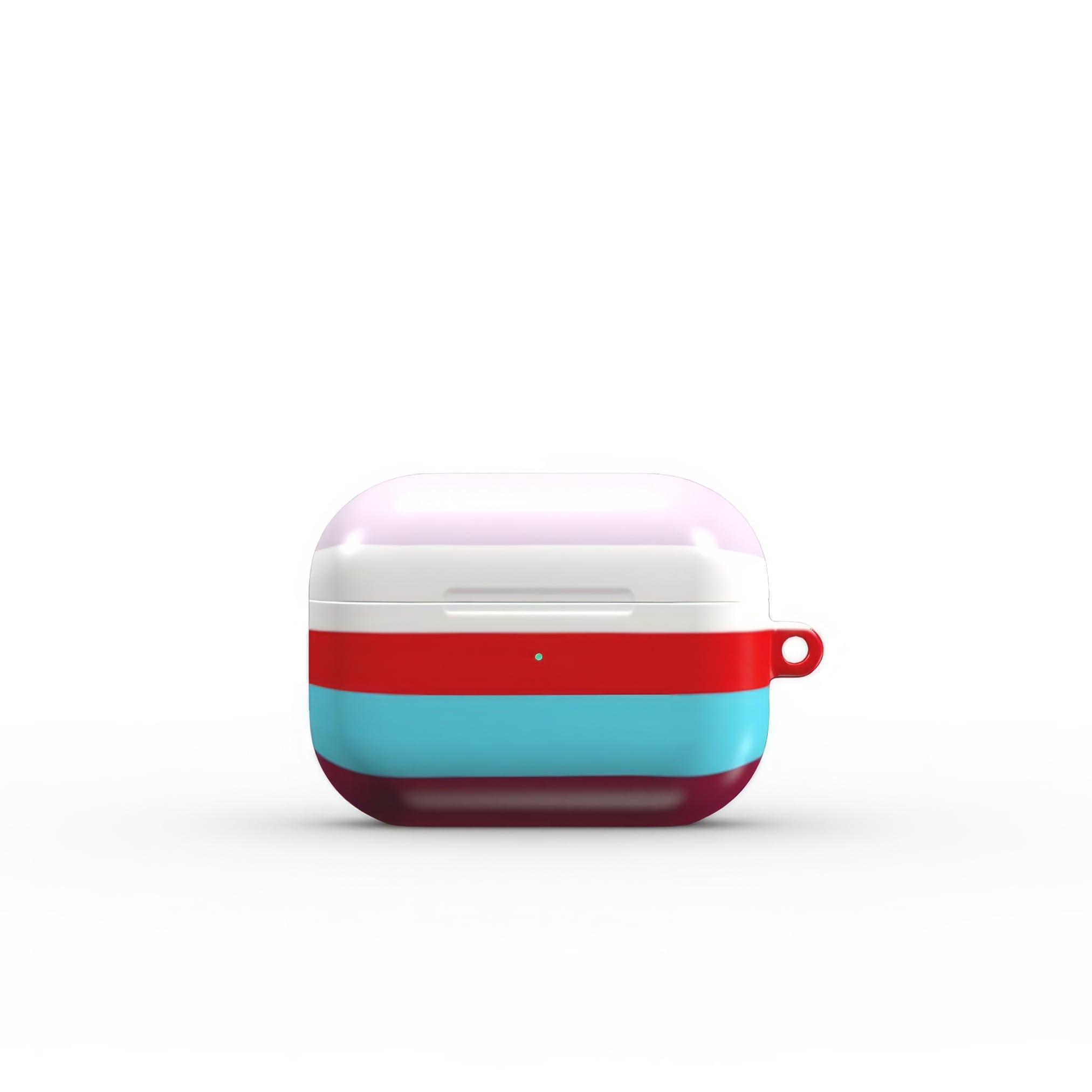 AirPods Pro tough case Color Blocks 2 pattern design with a color blocks, featuring an elegant and expressive aesthetic design. Main colors are lilac, red, passion pink and fuchsia. Front view.
