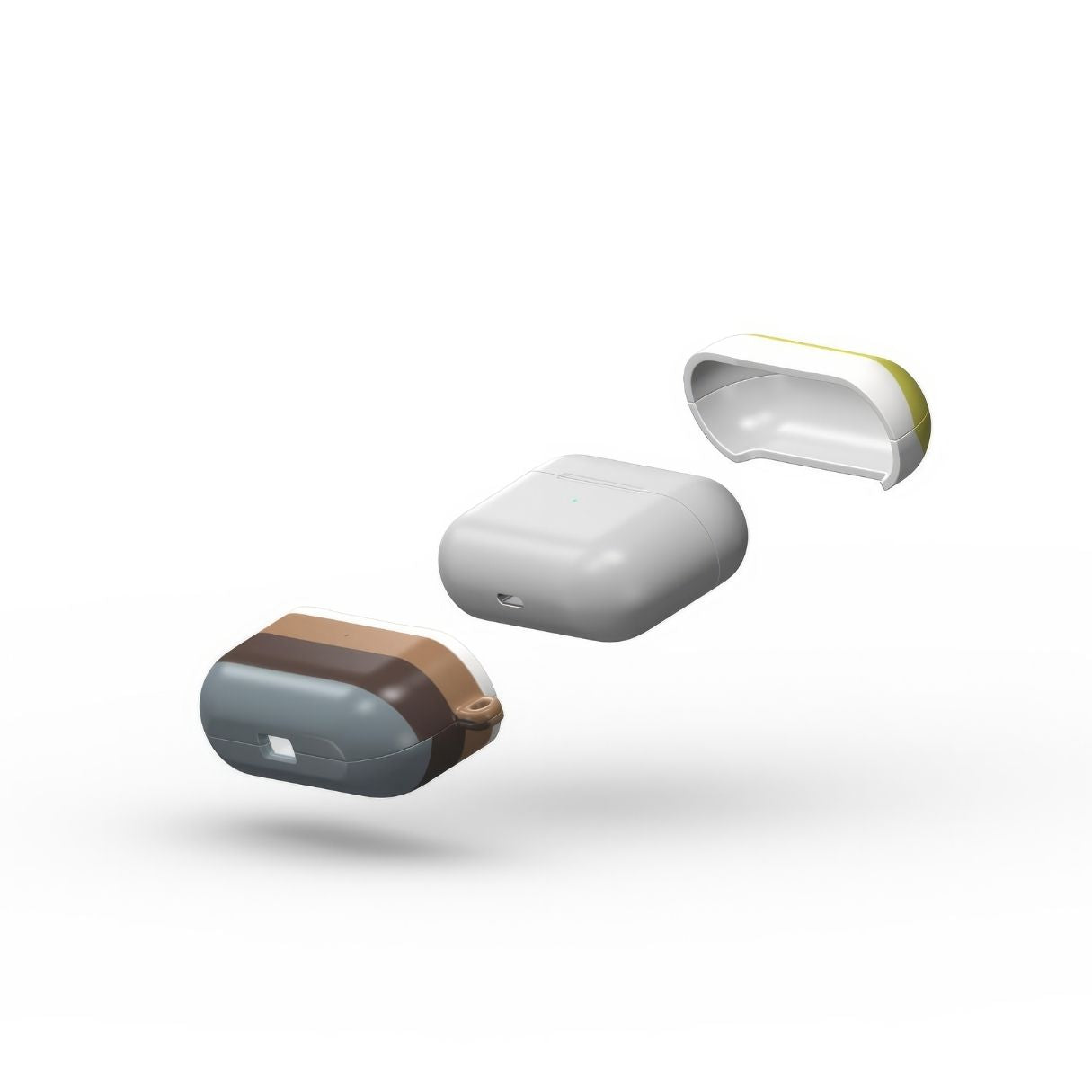 AirPods Pro case Color Blocks Grey pattern design with a color blocks, featuring an elegant and expressive aesthetic design. Main colors are caramel, chocolate brown, yellow and gray. Extend view.