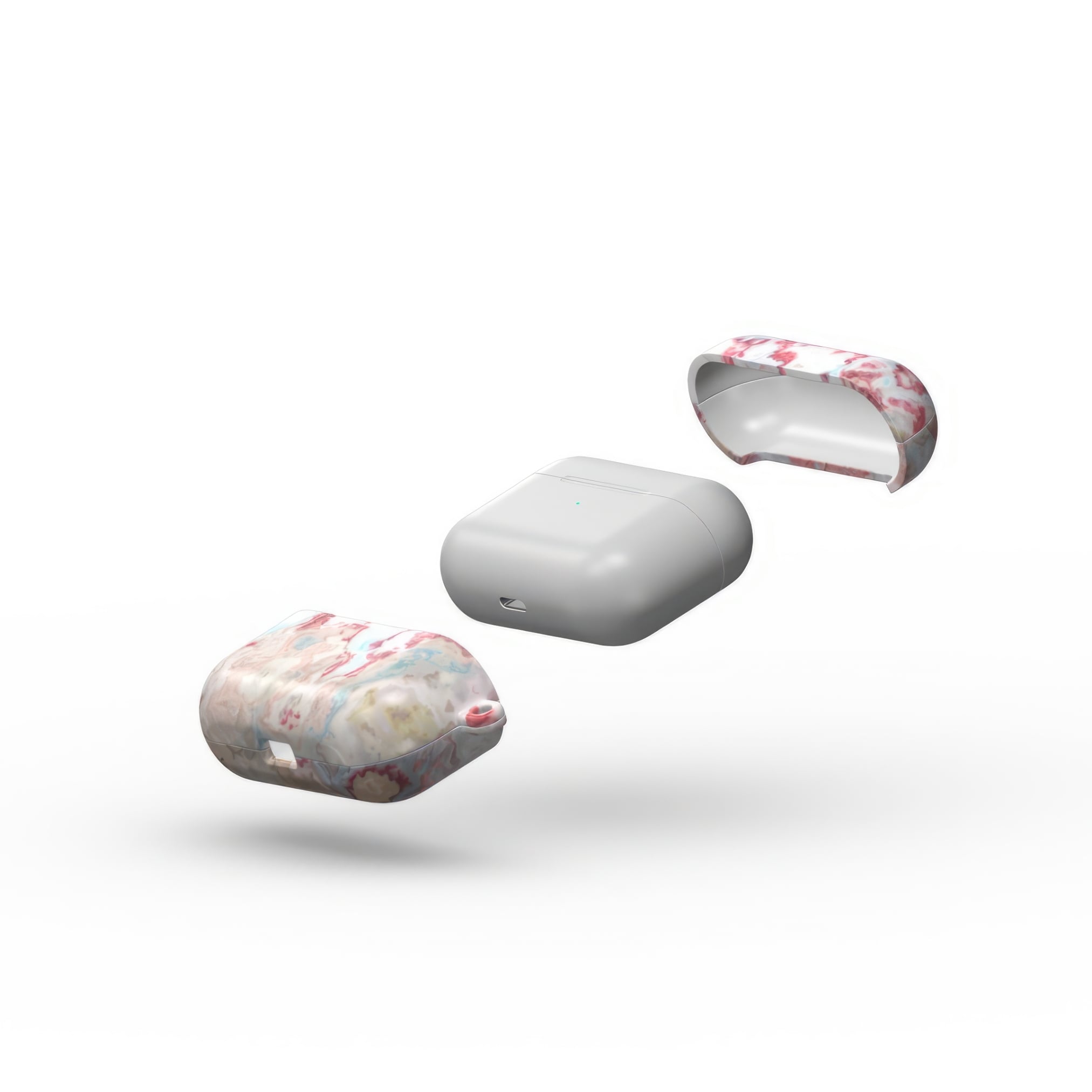 AirPods Pro tough case extend view; Divine Blue 1 pattern, artistic, abstract marble pattern. Pink and light blue color combination.