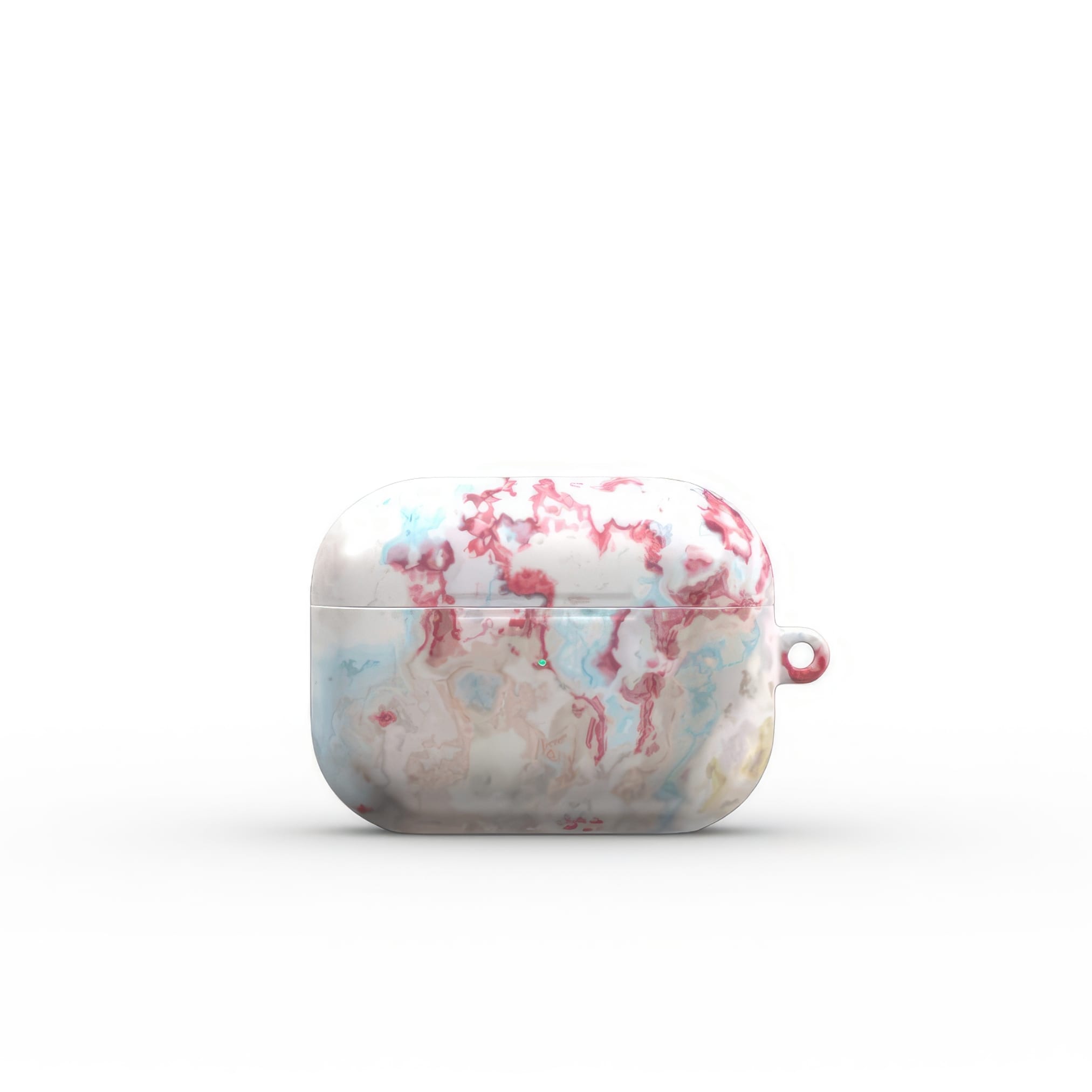 AirPods Pro tough case front view; Divine Blue 1 pattern, artistic, abstract marble pattern. Pink and light blue color combination. Bold expressive aesthetic design. Colorful and interior fit. Elegant.
