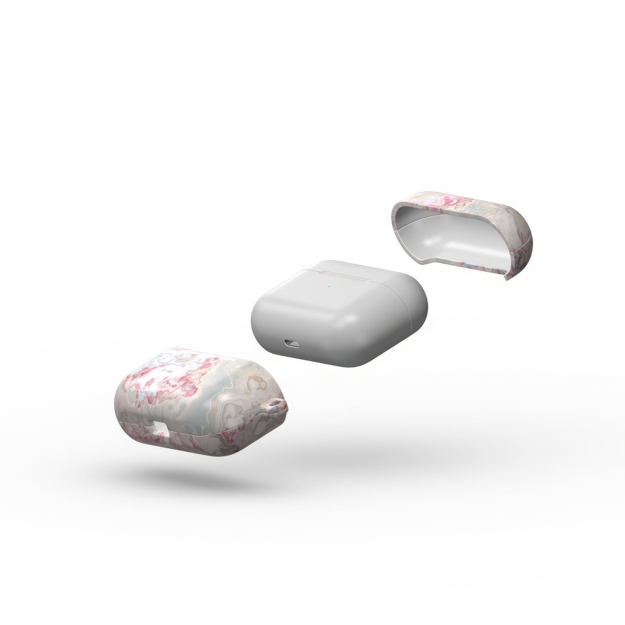 AirPods Pro case extend view; Divine Blue 2 pattern, artistic, abstract marble pattern. Light blue and pink color combination.