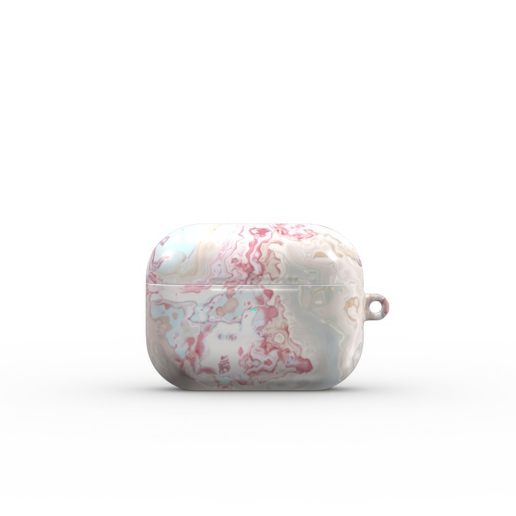 AirPods Pro case front view; Divine Blue 2 pattern, artistic, abstract marble pattern. Light blue and pink color combination. Bold expressive aesthetic design. Colorful and interior fit. Elegant.
