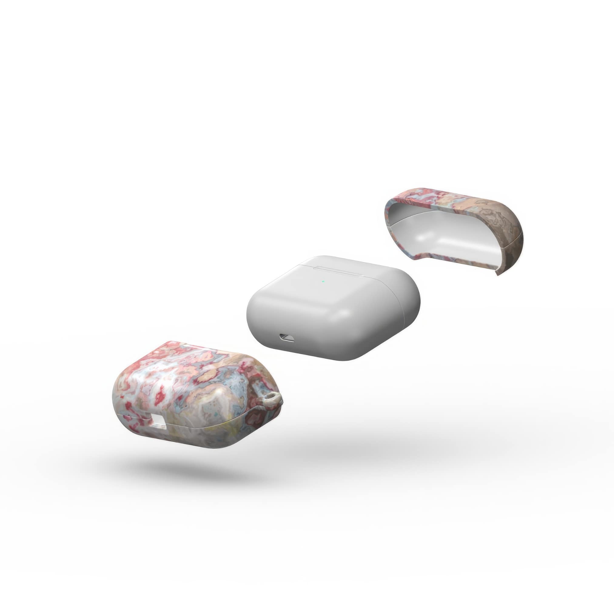 AirPods Pro tough case extend view; Divine Blue pattern, artistic, abstract marble pattern. Pink and light blue color combination.