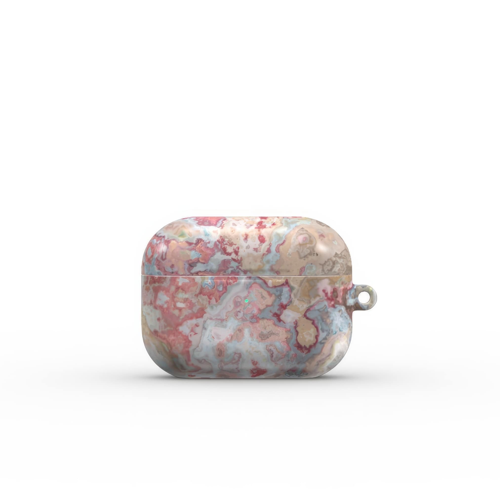 AirPods Pro tough case front view; Divine Blue pattern, artistic, abstract marble pattern. Pink and light blue color combination. Bold expressive aesthetic design. Colorful and interior fit. Elegant.