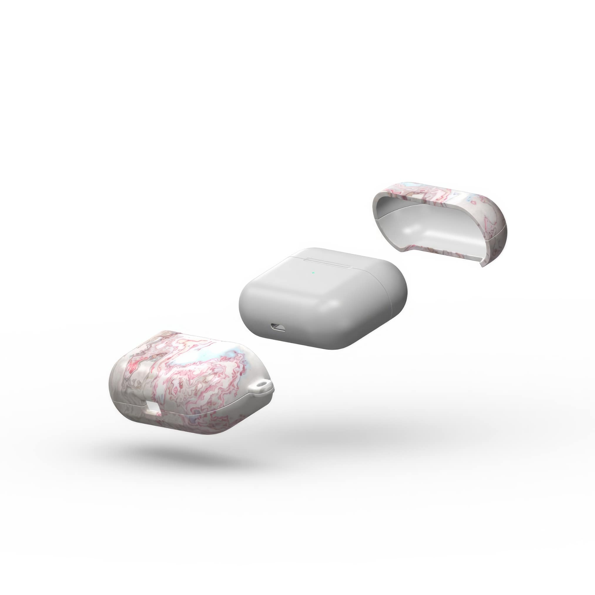 AirPods Pro case extend view; Divine Blue River pattern, artistic, abstract marble pattern. Light blue and pink color combination.