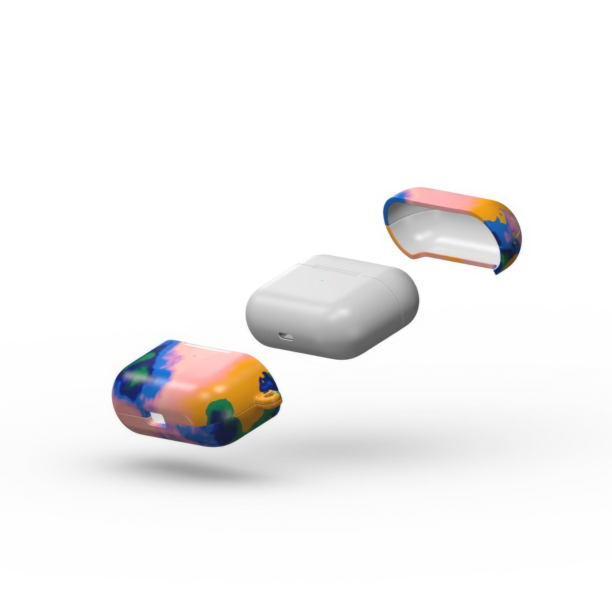 AirPods Pro case extend view; Electricity 1 pattern, artistic, abstract marble pattern. Blue and orange color combination.