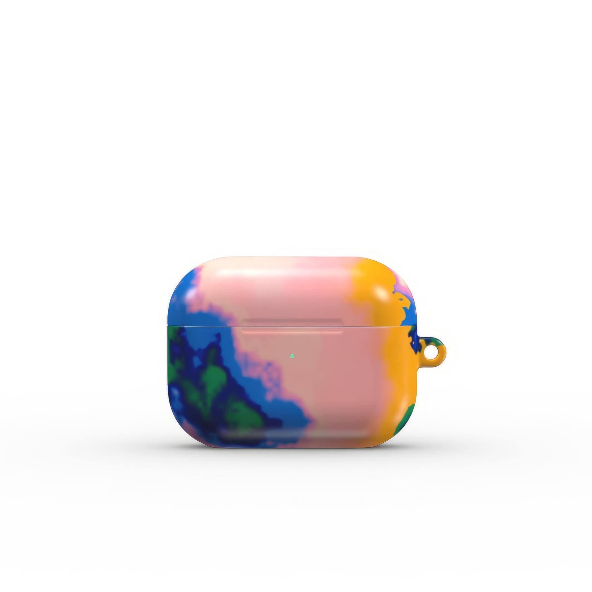 AirPods Pro case front view; Electricity 1 pattern, artistic, abstract marble pattern. Blue and orange color combination. Bold expressive aesthetic design. Colorful and interior fit. Elegant.