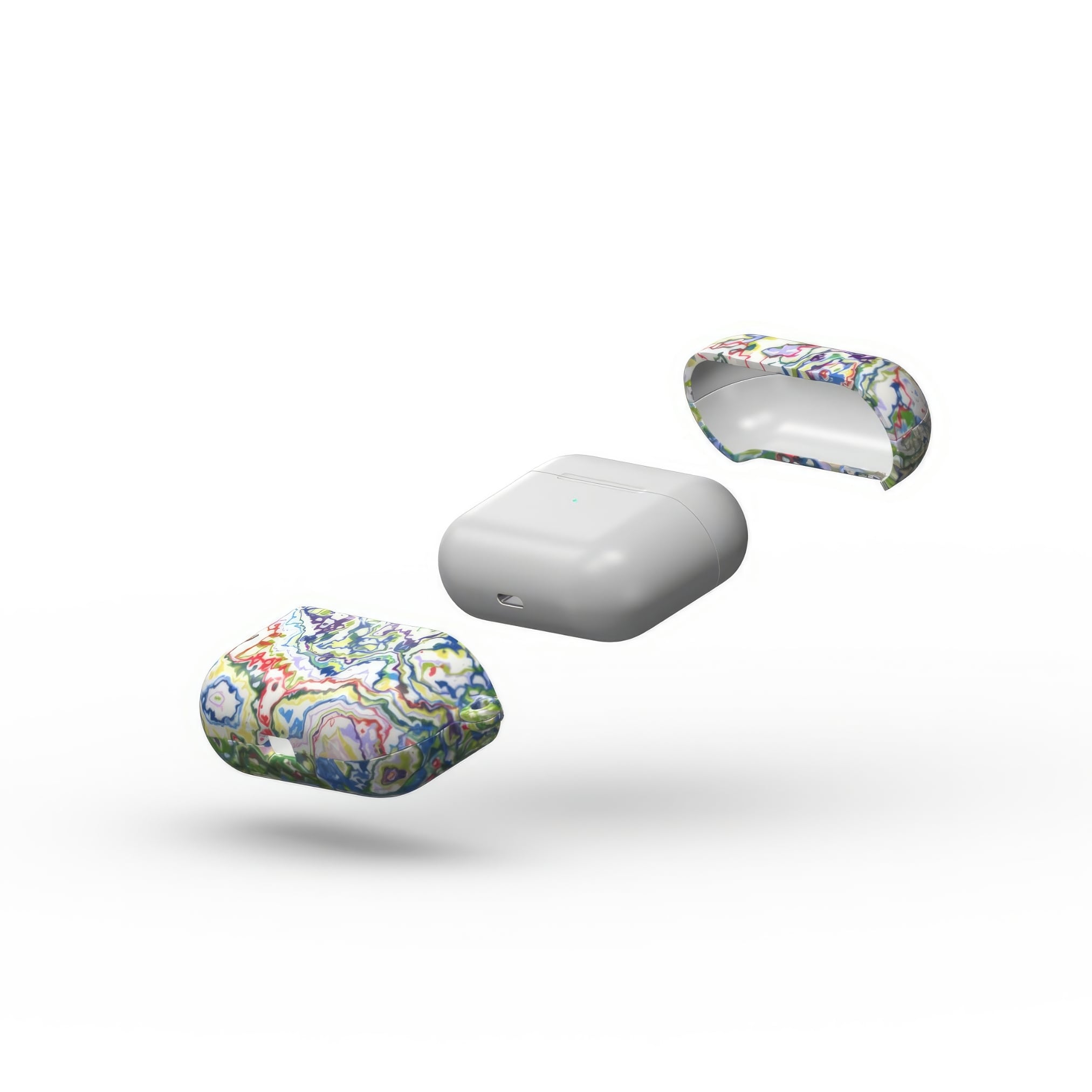 AirPods Pro case extend view; Inside My Brain 2 pattern, artistic, abstract marble pattern. Blue, green and red color combination.