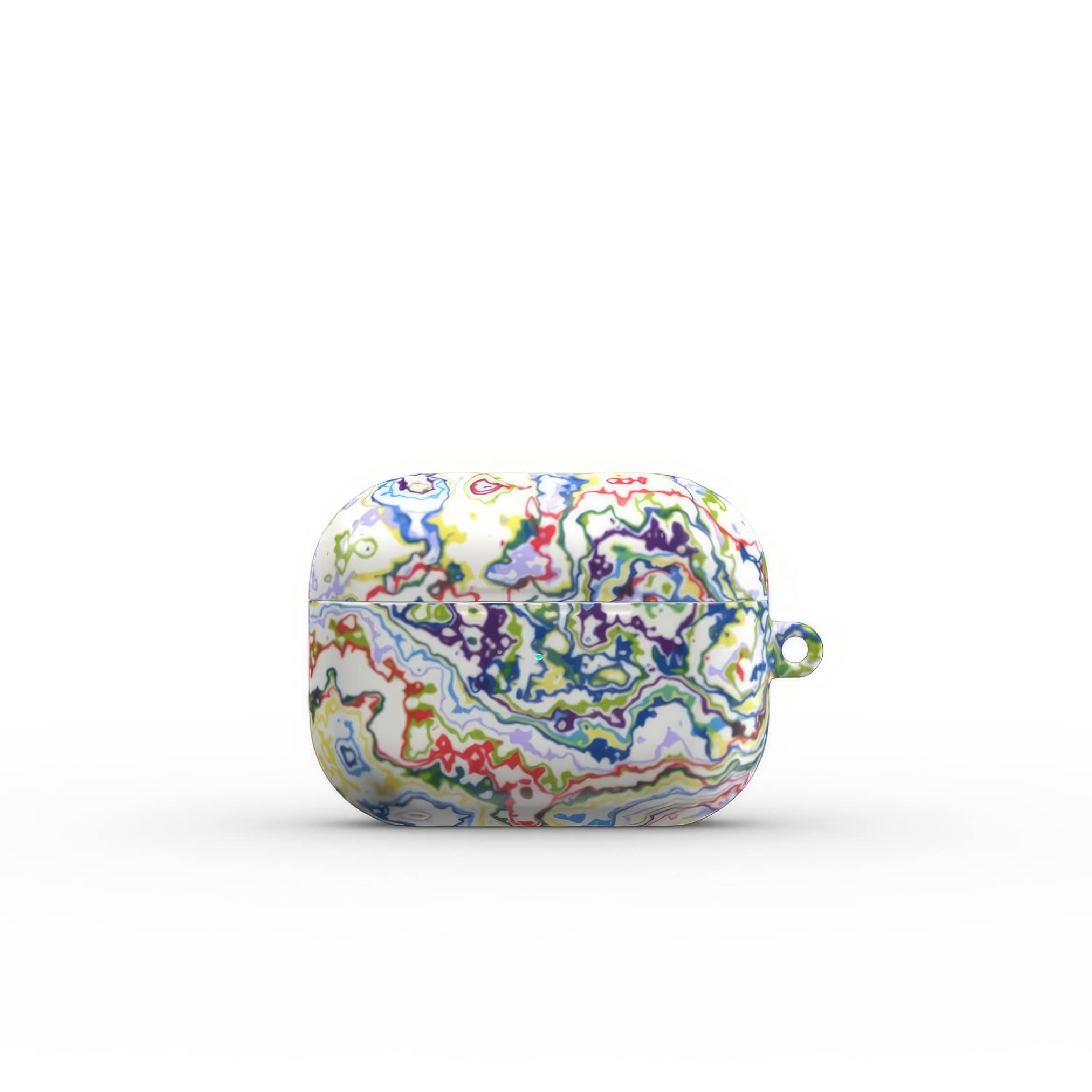 AirPods Pro case front view; Inside My Brain 2 pattern, artistic, abstract marble pattern. Blue, green and red color combination. Bold expressive aesthetic design. Colorful and interior fit. Elegant.