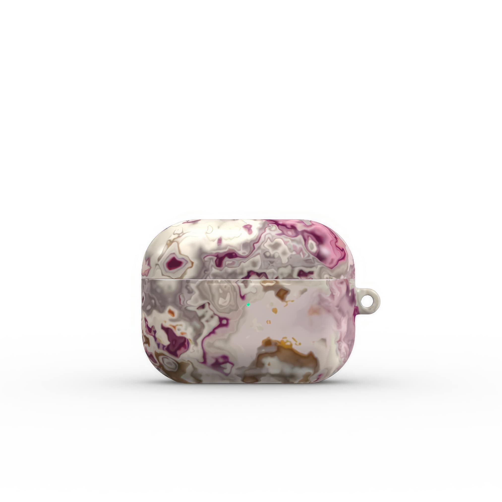 AirPods Pro tough case front view; Marshmallow 1 pattern, artistic, abstract marble pattern. Pink and beige color combination. Bold expressive aesthetic design. Colorful and interior fit. Elegant.