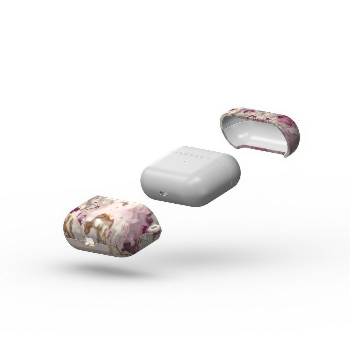 AirPods Pro tough case extend view; Marshmallow pattern, artistic, abstract marble pattern. Pink and beige color combination.