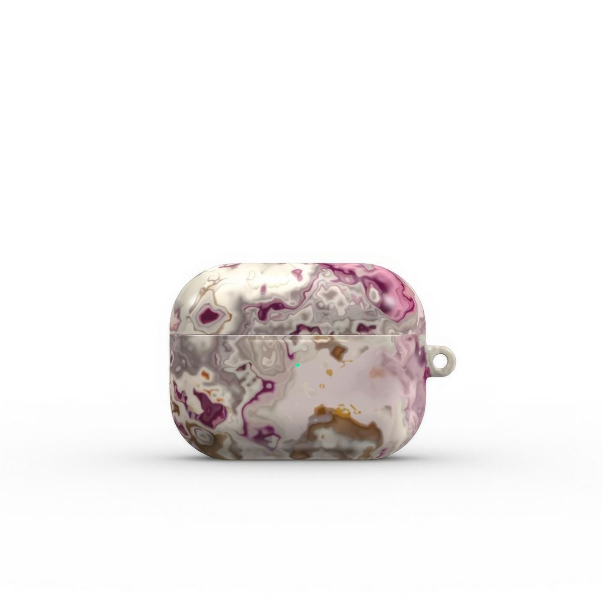AirPods Pro tough case front view; Marshmallow pattern, artistic, abstract marble pattern. Pink and beige color combination.