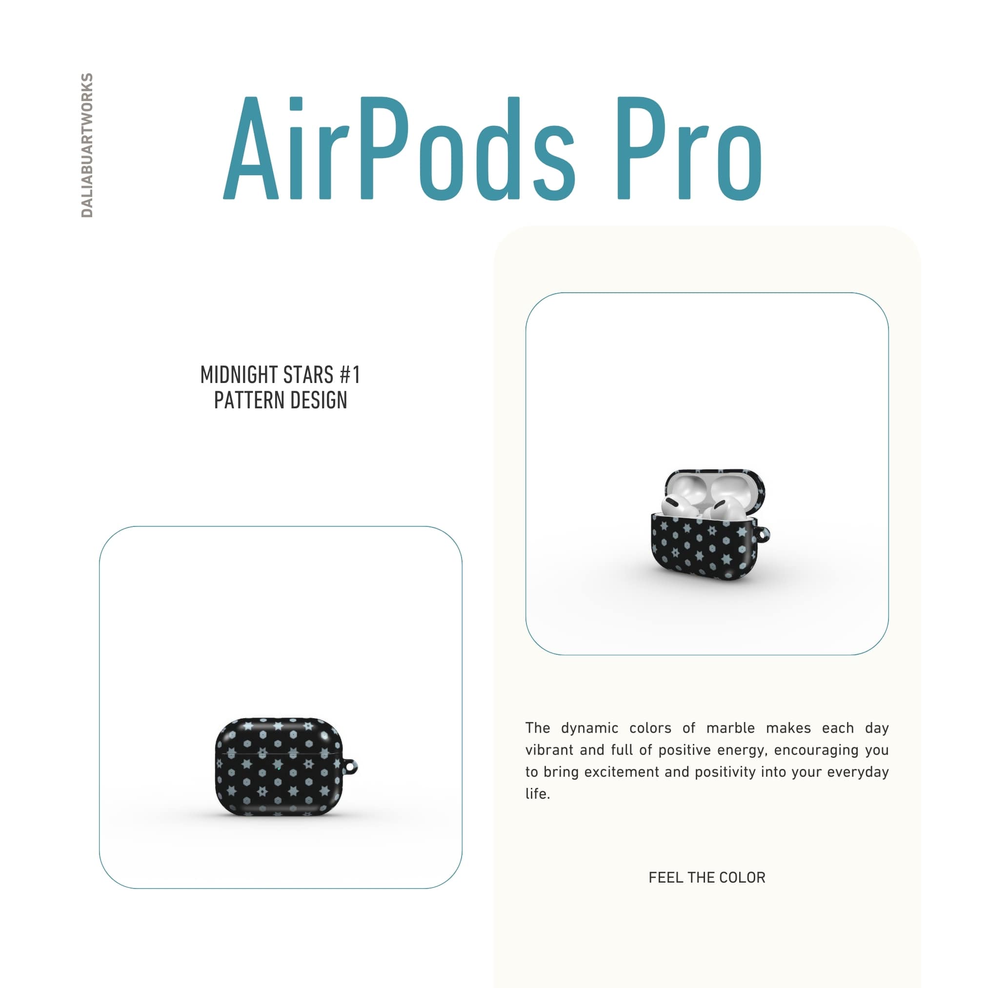 AirPods Pro case front view; midnight stars 1 pattern, ornamental pattern; kaleidoscope pattern imagination.
