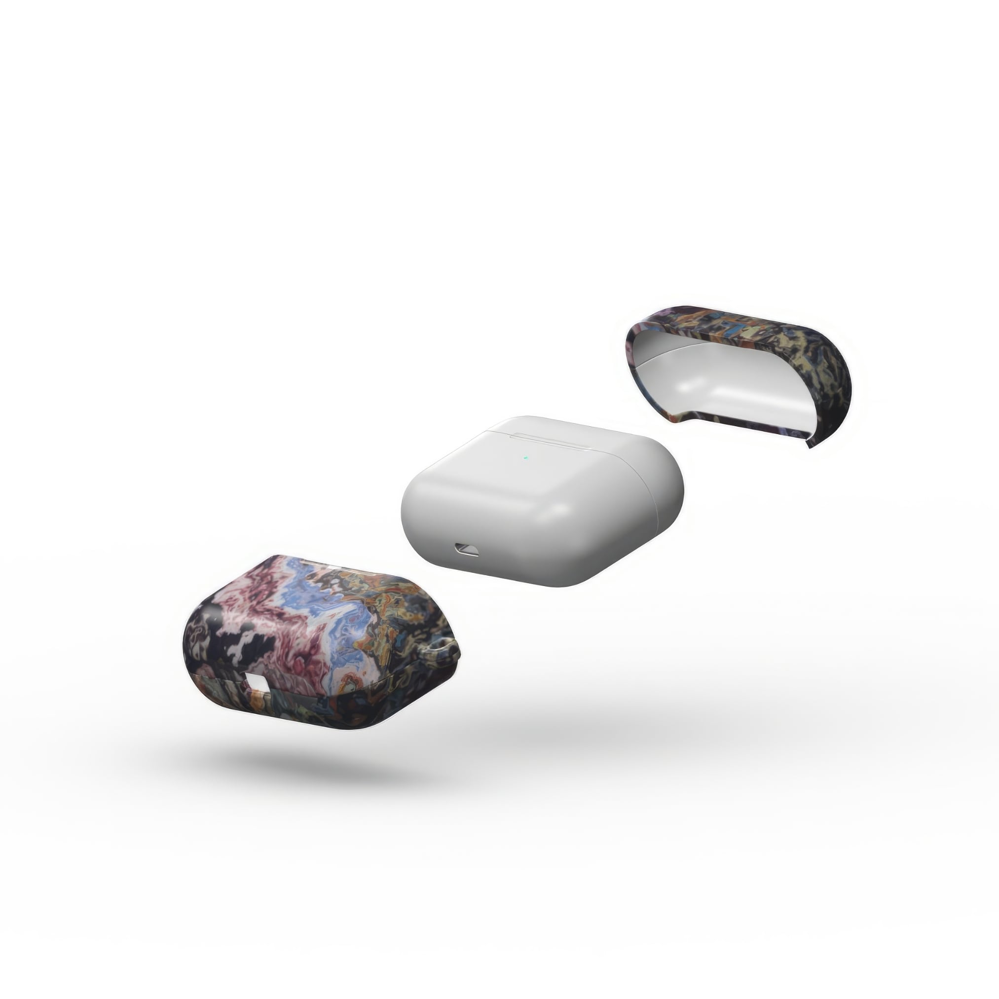 AirPods Pro tough case extend view; Molten Berries 2 pattern, artistic, abstract marble pattern. Deep. purple color.