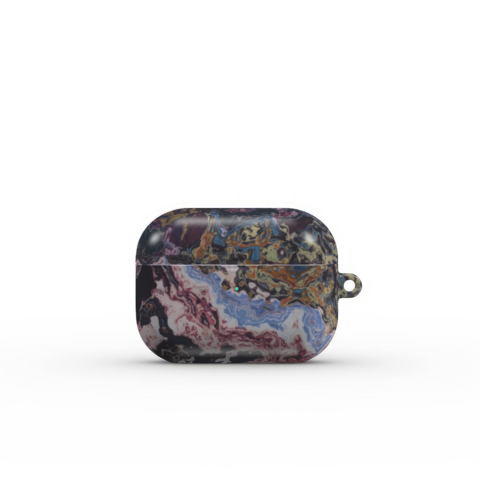 AirPods Pro tough case front view; Molten Berries 2 pattern, artistic, abstract marble pattern. Deep. purple color. Bold expressive aesthetic design. Colorful and interior fit. Elegant.
