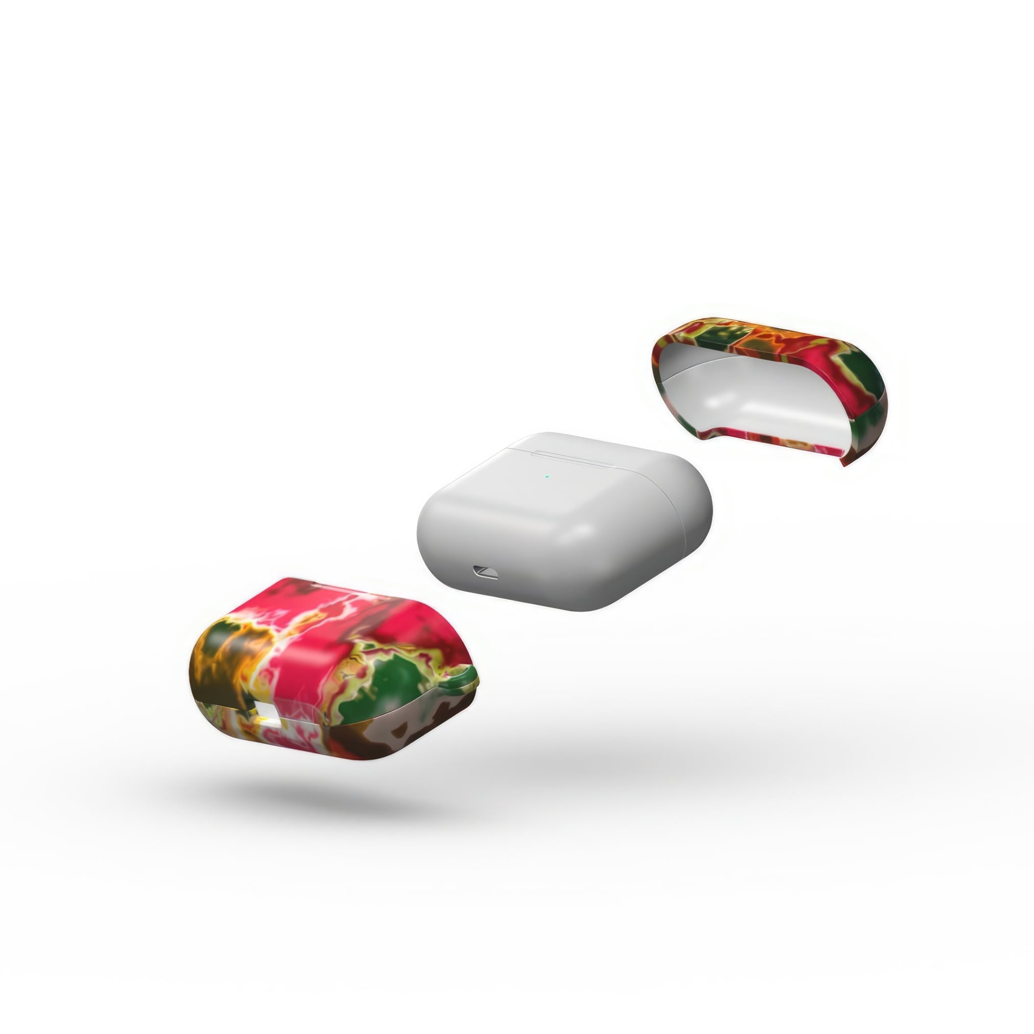 AirPods Pro tough phone case extend view; Neon Pink 2 pattern, artistic, abstract marble pattern. Pink and green color combination.