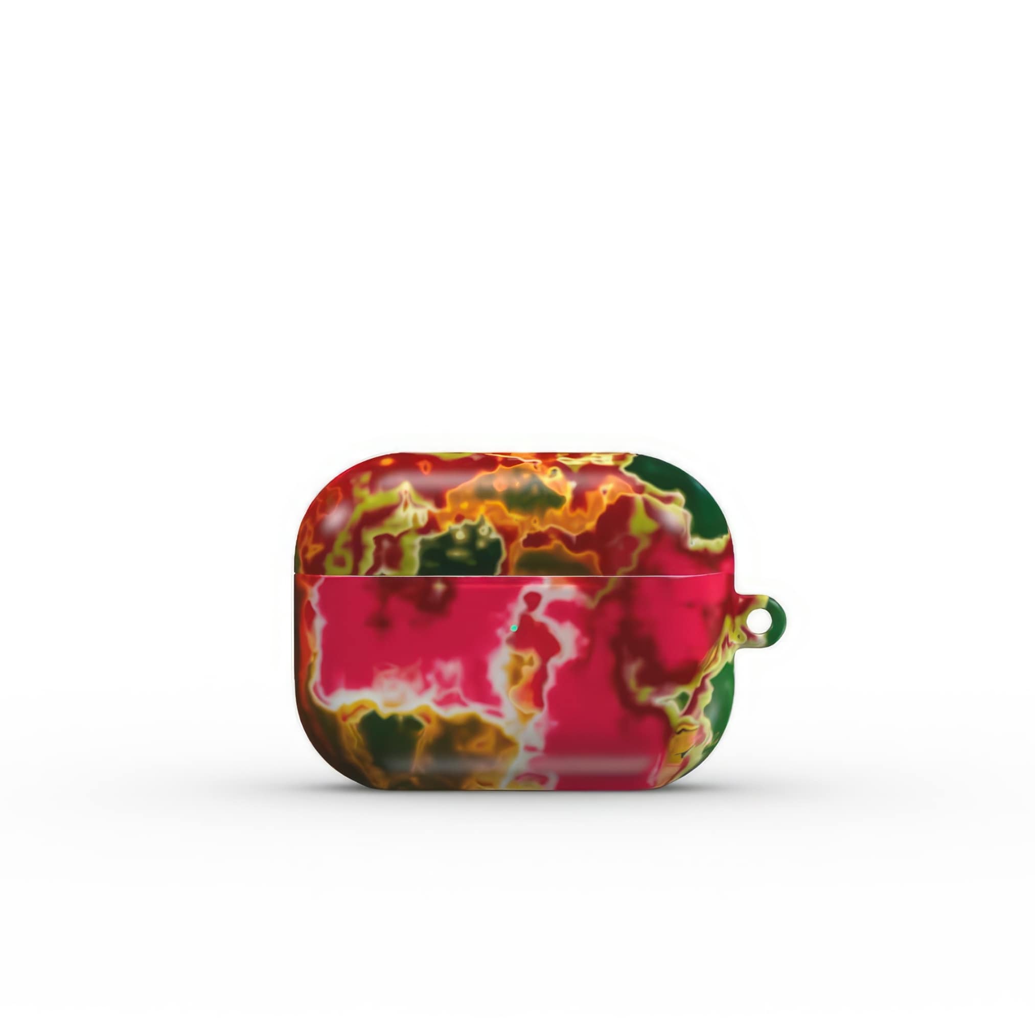 AirPods Pro tough phone case front view; Neon Pink 2 pattern, artistic, abstract marble pattern. Pink and green color combination. Bold expressive aesthetic design. Colorful and interior fit. Elegant.