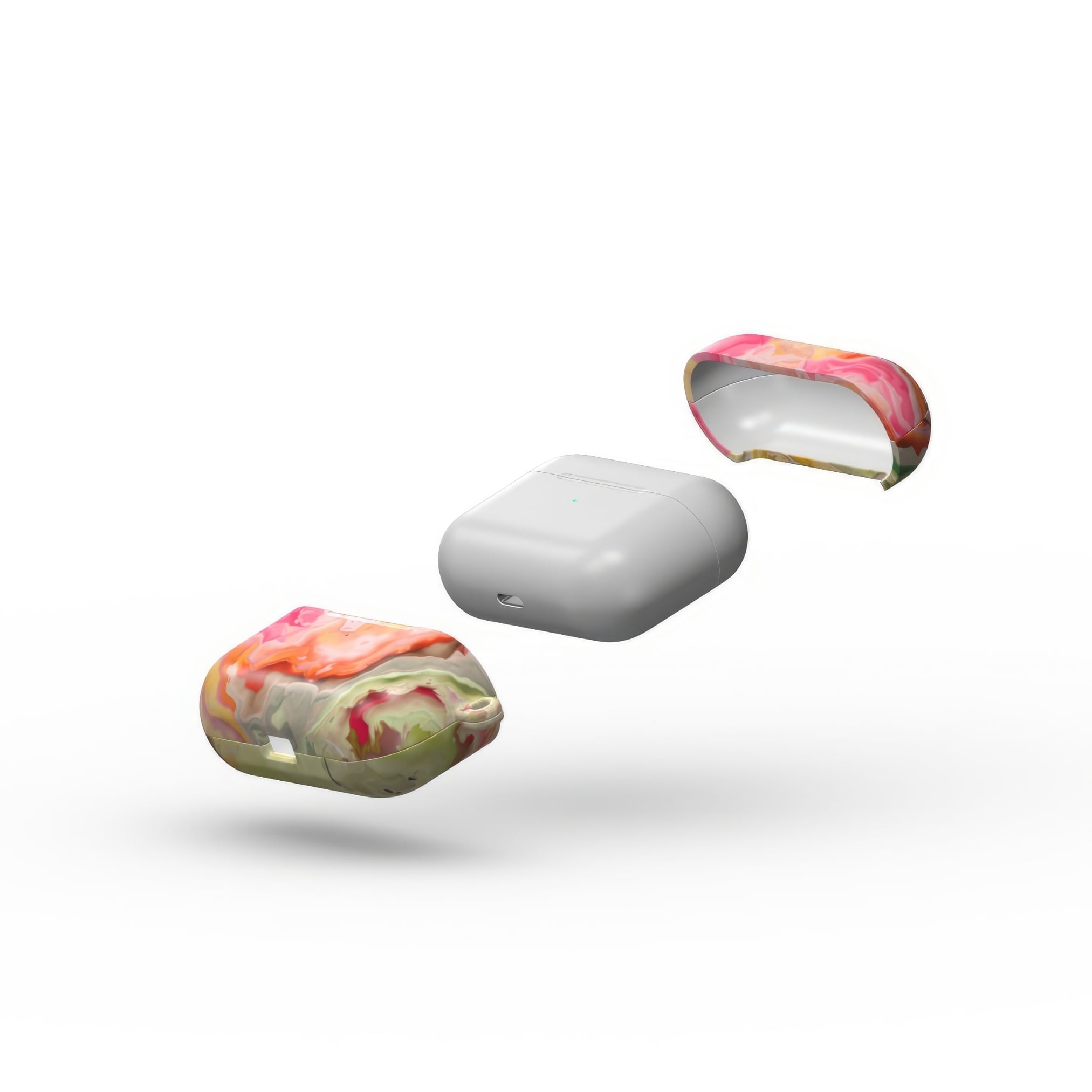 AirPods Pro tough case extend view; Neon Pink 3 pattern, artistic, abstract marble pattern. Light pink and green color combination.