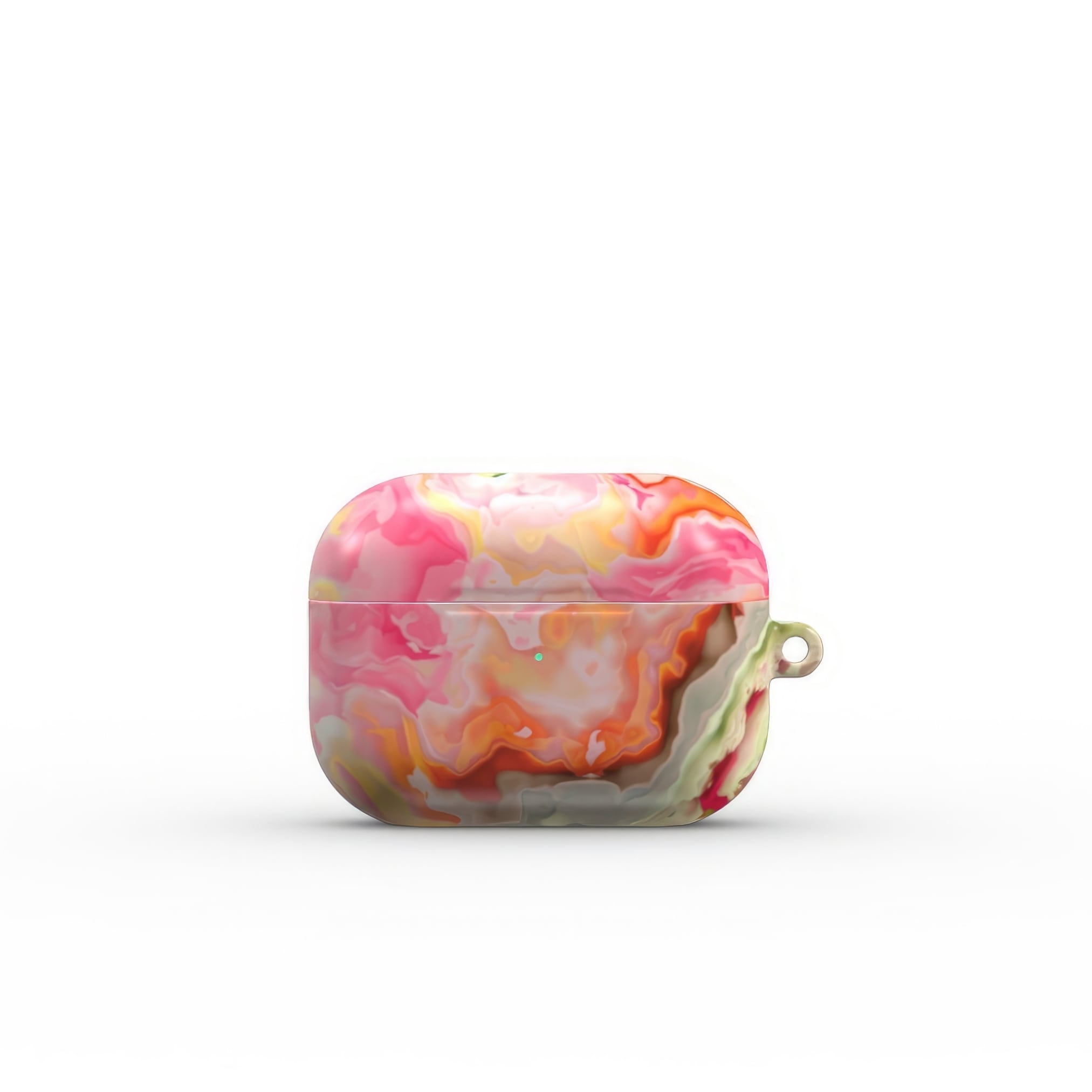 AirPods Pro tough case front view; Neon Pink 3 pattern, artistic, abstract marble pattern. Light pink and green color combination. Bold expressive aesthetic design. Colorful and interior fit. Elegant.