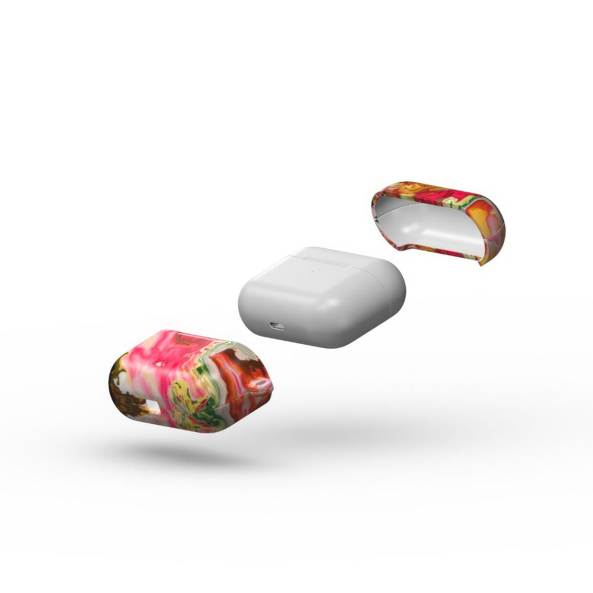 AirPods Pro tough case extend view; Neon Pink pattern, artistic, abstract marble pattern. Pink and green color combination.
