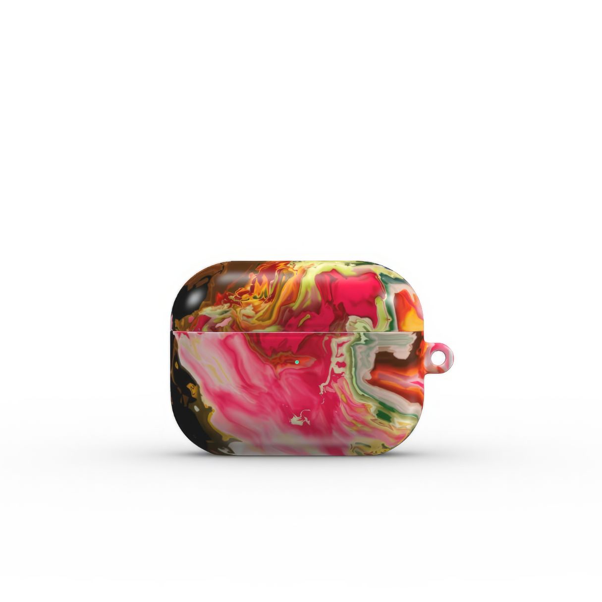 AirPods Pro tough case front view; Neon Pink pattern, artistic, abstract marble pattern. Pink and green color combination. Bold expressive aesthetic design. Colorful and interior fit. Elegant.
