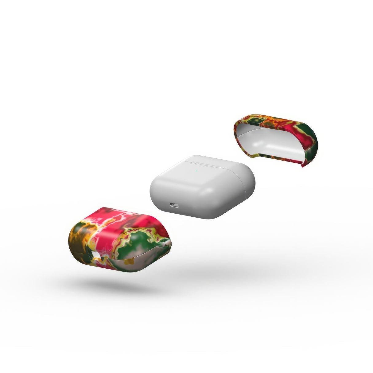 AirPods Pro tough phone case extend view; Neon Pink Rich pattern, artistic, abstract marble pattern. Pink and green color combination.