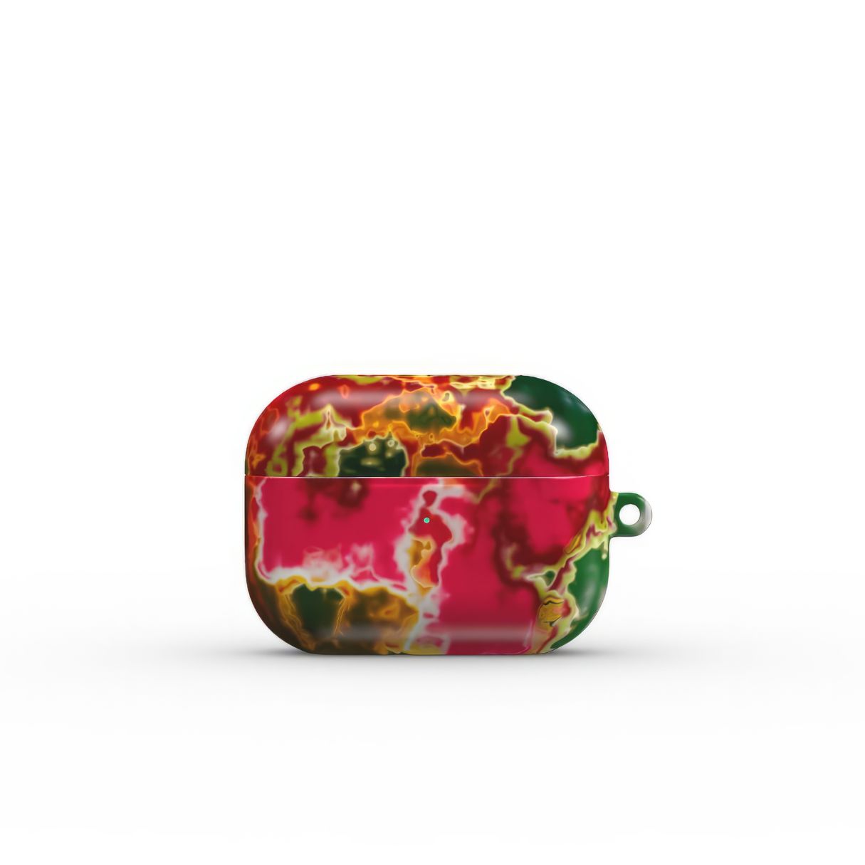 AirPods Pro tough phone case front view; Neon Pink Rich pattern, artistic, abstract marble pattern. Pink and green color combination. Bold expressive aesthetic design. Colorful and interior fit. Elegant.