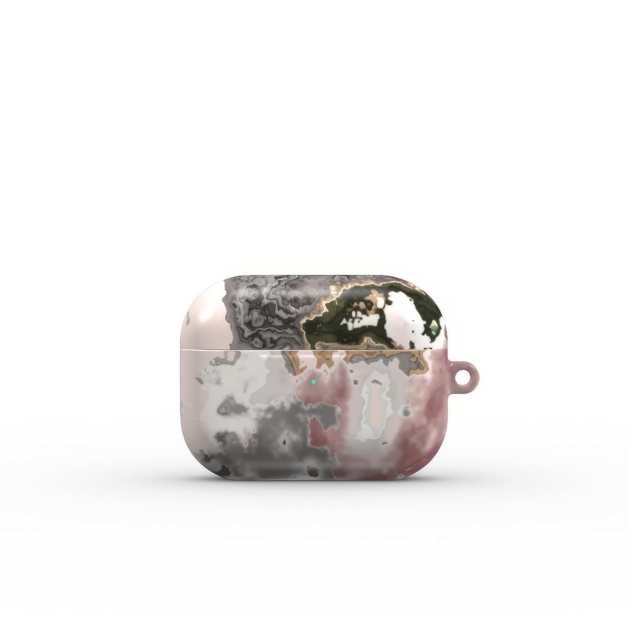 AirPods Pro tough case front view; Pink Moss 1 pattern, artistic, abstract marble pattern. Pink and Grey color combination. Bold expressive aesthetic design. Colorful and interior fit. Elegant.