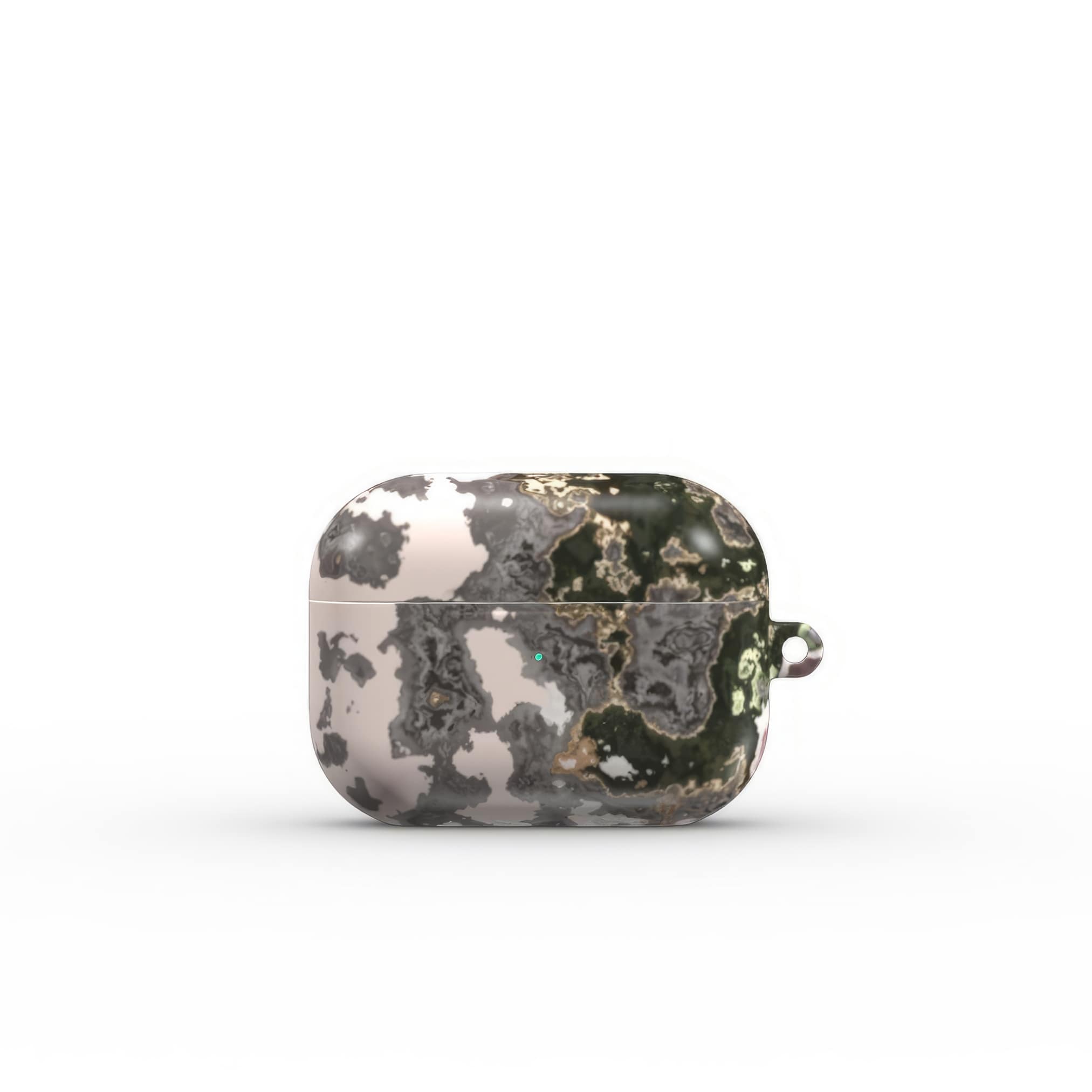 AirPods Pro case front closed view; Pink Moss 2 pattern, artistic, abstract marble pattern. Pink and grey color combination. Bold expressive aesthetic design. Colorful and interior fit. Elegant.