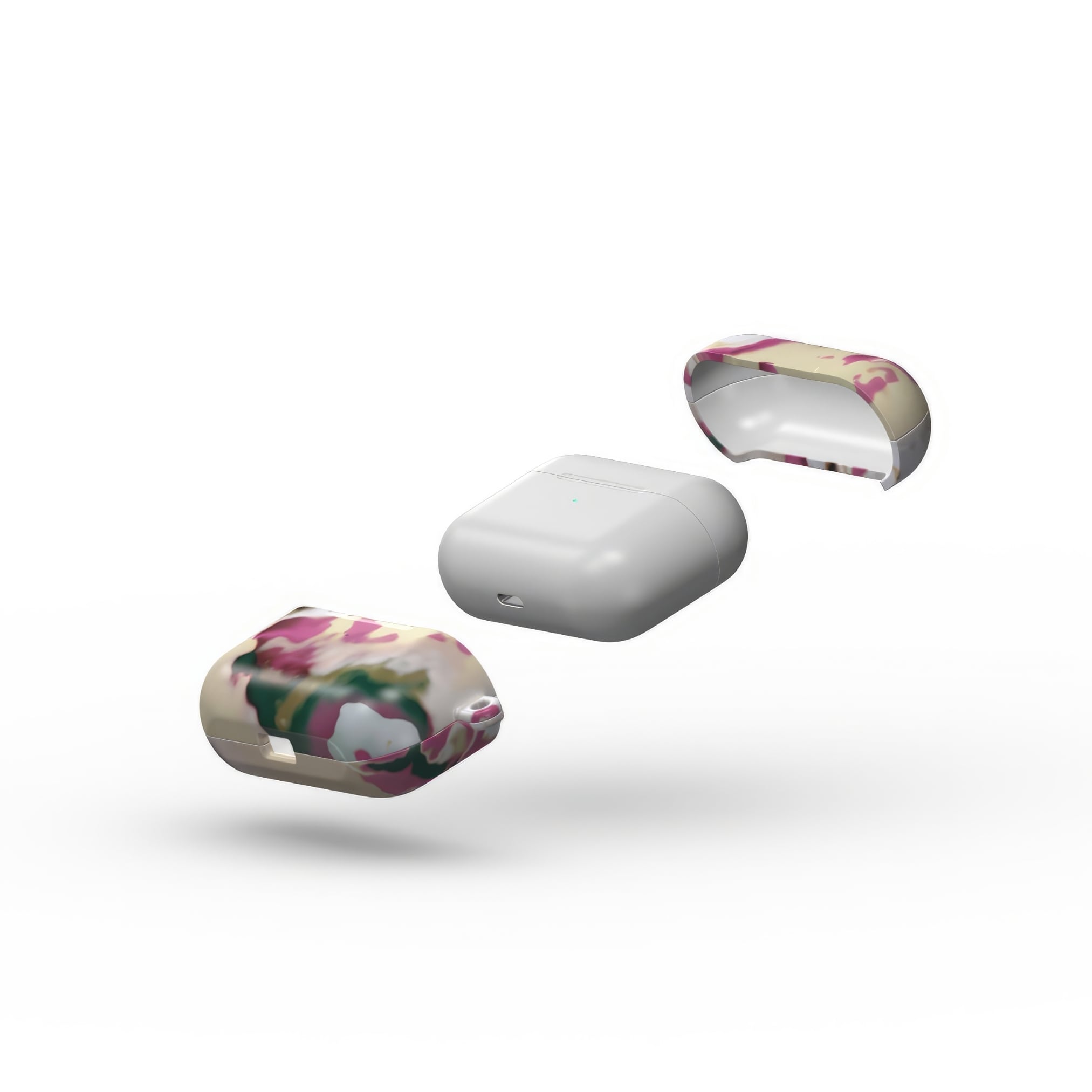 AirPods Pro tough case extend view; Sandscape Dream pattern, artistic, abstract marble pattern. Beige and purple color combination.