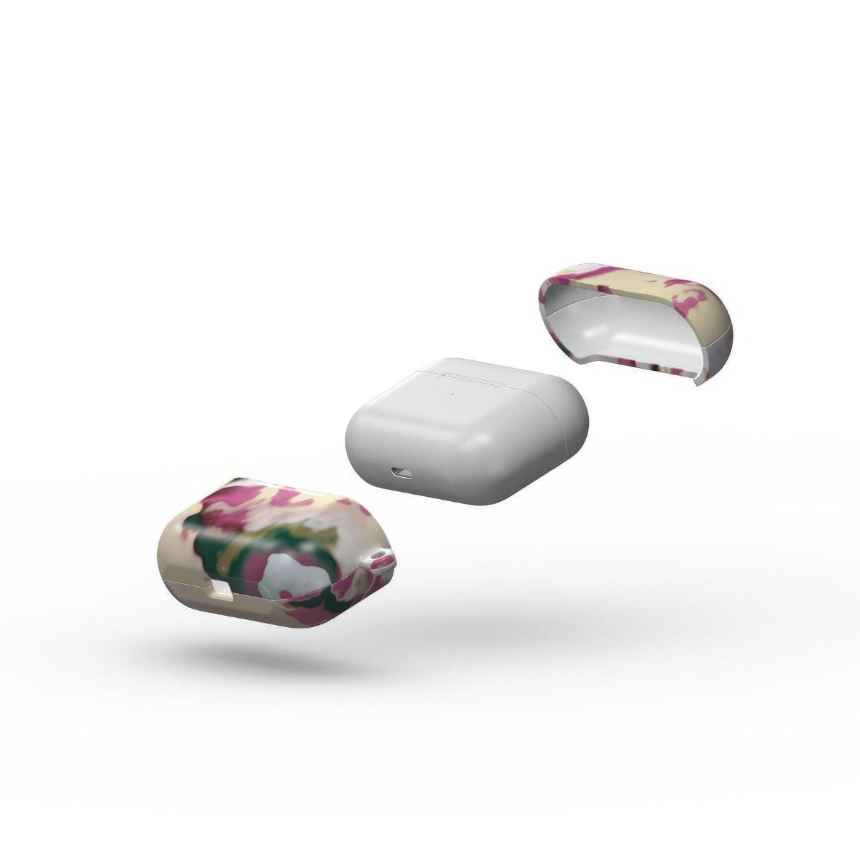 AirPods Pro tough case extend view; Sandscape Dream pattern, artistic, abstract marble pattern. Beige and purple color combination.